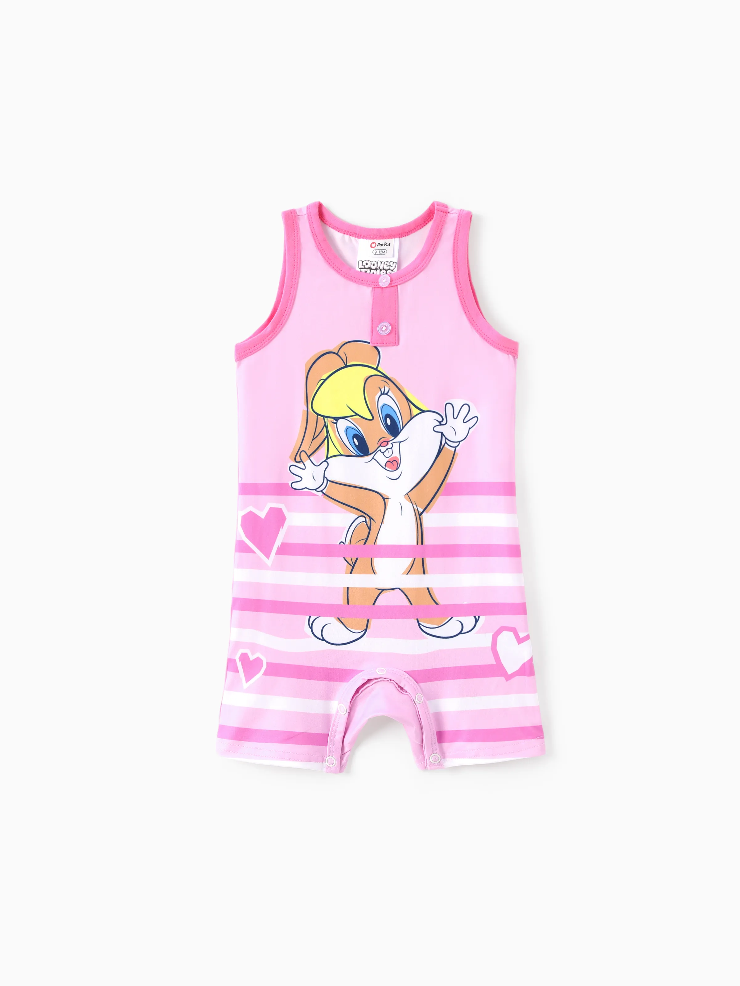 Looney Tunes Baby Girl 1pc Character Striped Print Sleeveless Jumpsuit Pink