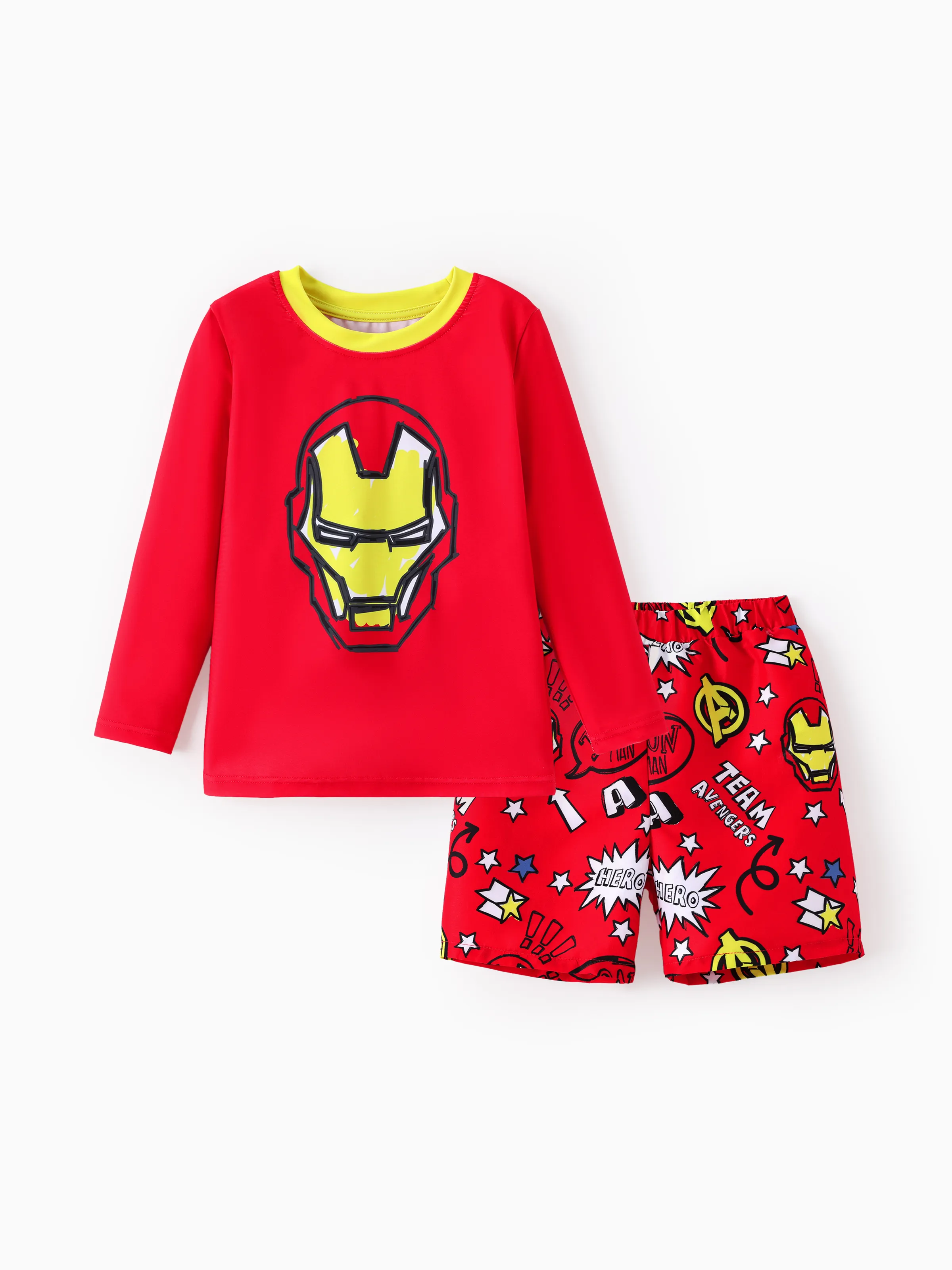 Marvel Toddler/Kid Boy 2pcs Iron Man UPF50+ Allover Print Tops and Trunks Swimsuit Set Red