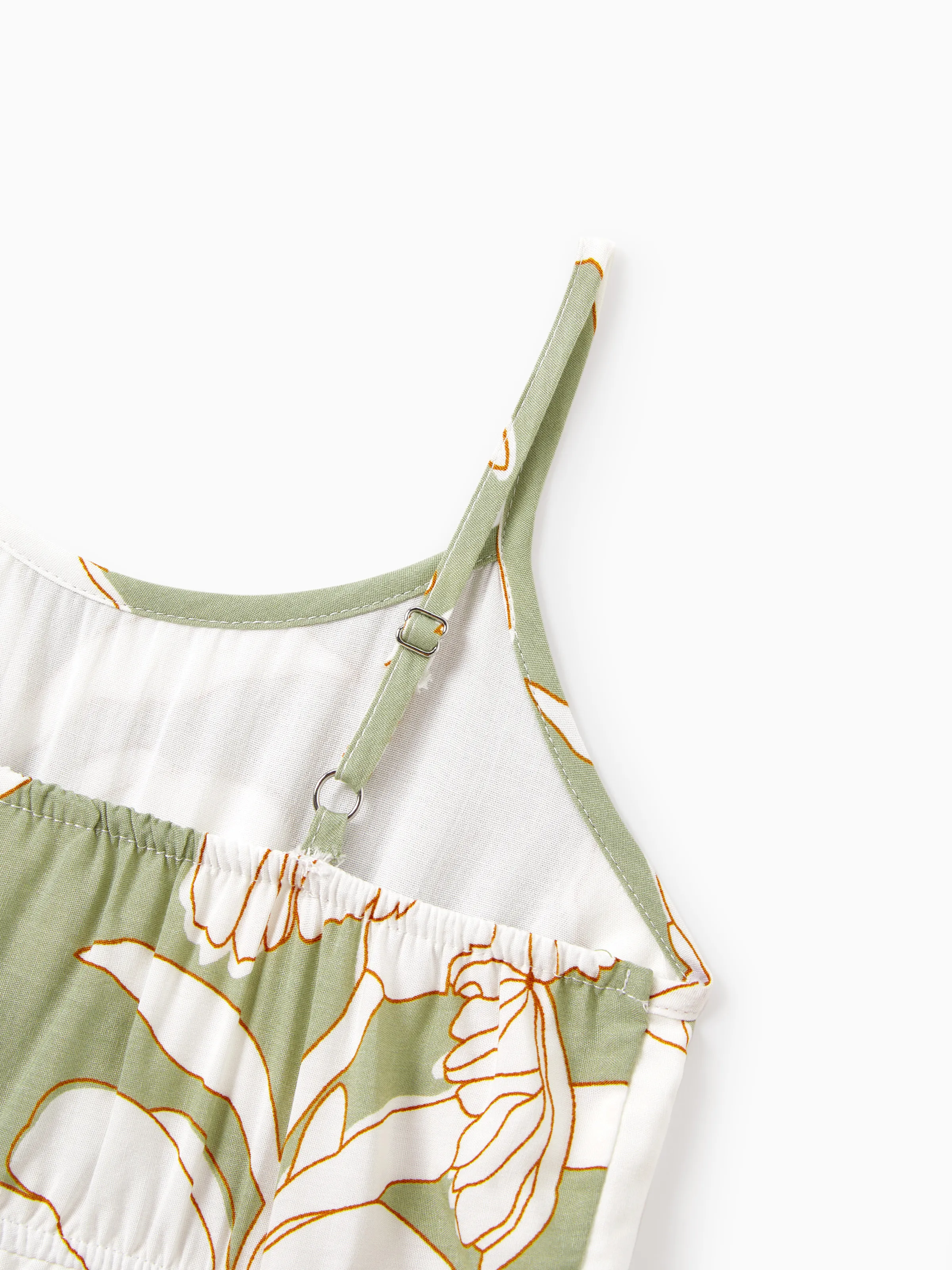 Matching Family Outfits Tropical Floral Print Strap Dress or Short-sleeve Colorblock Shirts Set Pale Green - Image 14