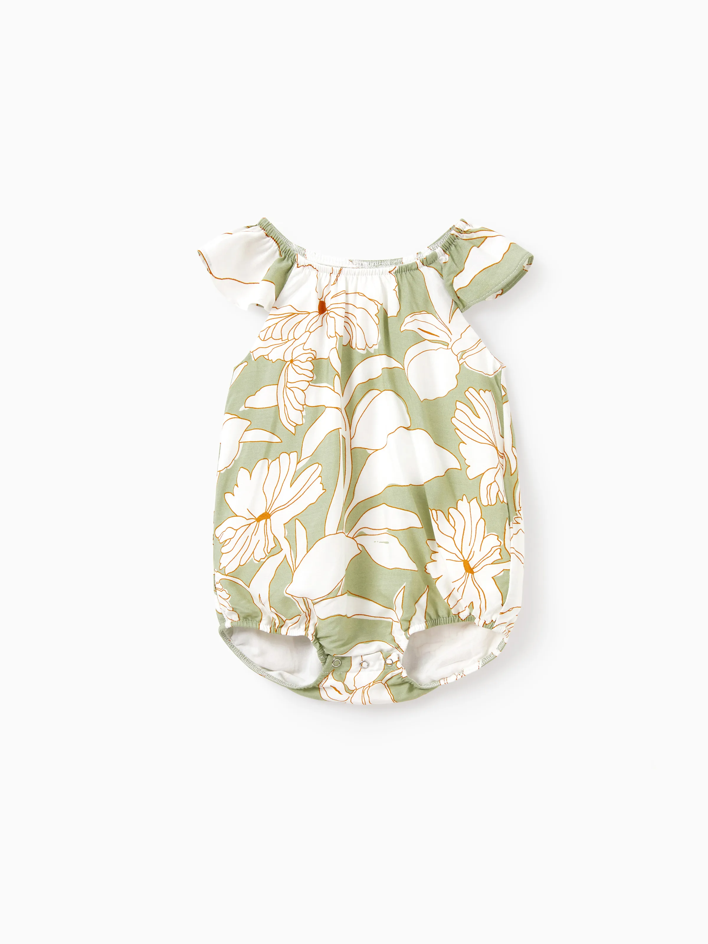Matching Family Outfits Tropical Floral Print Strap Dress or Short-sleeve Colorblock Shirts Set Pale Green - Image 16