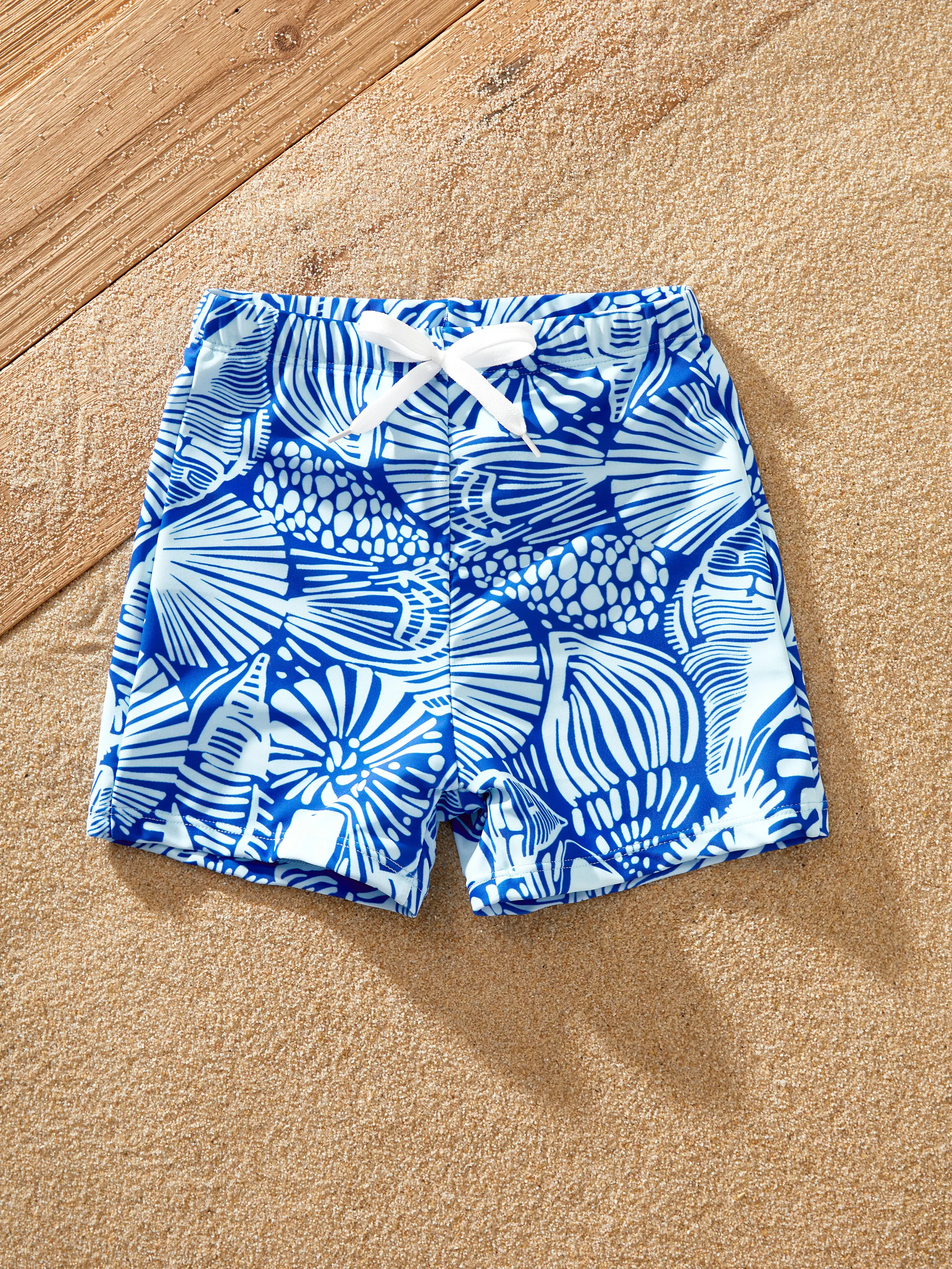 Matching Family Shell Print Swimwear Floral two-piece Bikini & Swim Shorts Set for Mom, Dad, & Kids, Perfect for Beach Days & Pool Parties Blue - Image 19