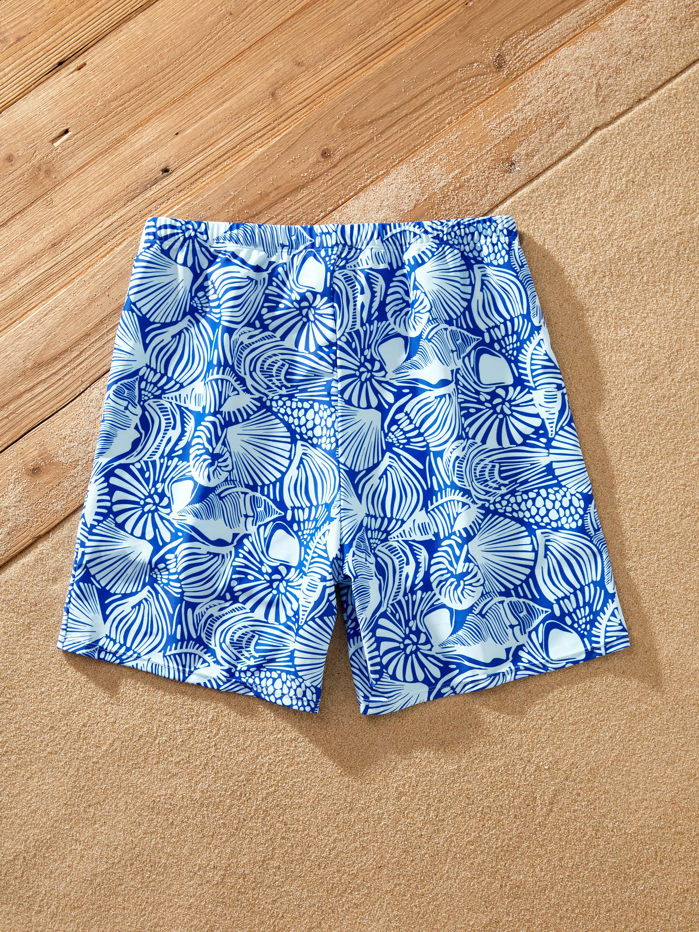 Matching Family Shell Print Swimwear Floral two-piece Bikini & Swim Shorts Set for Mom, Dad, & Kids, Perfect for Beach Days & Pool Parties Blue - Image 26