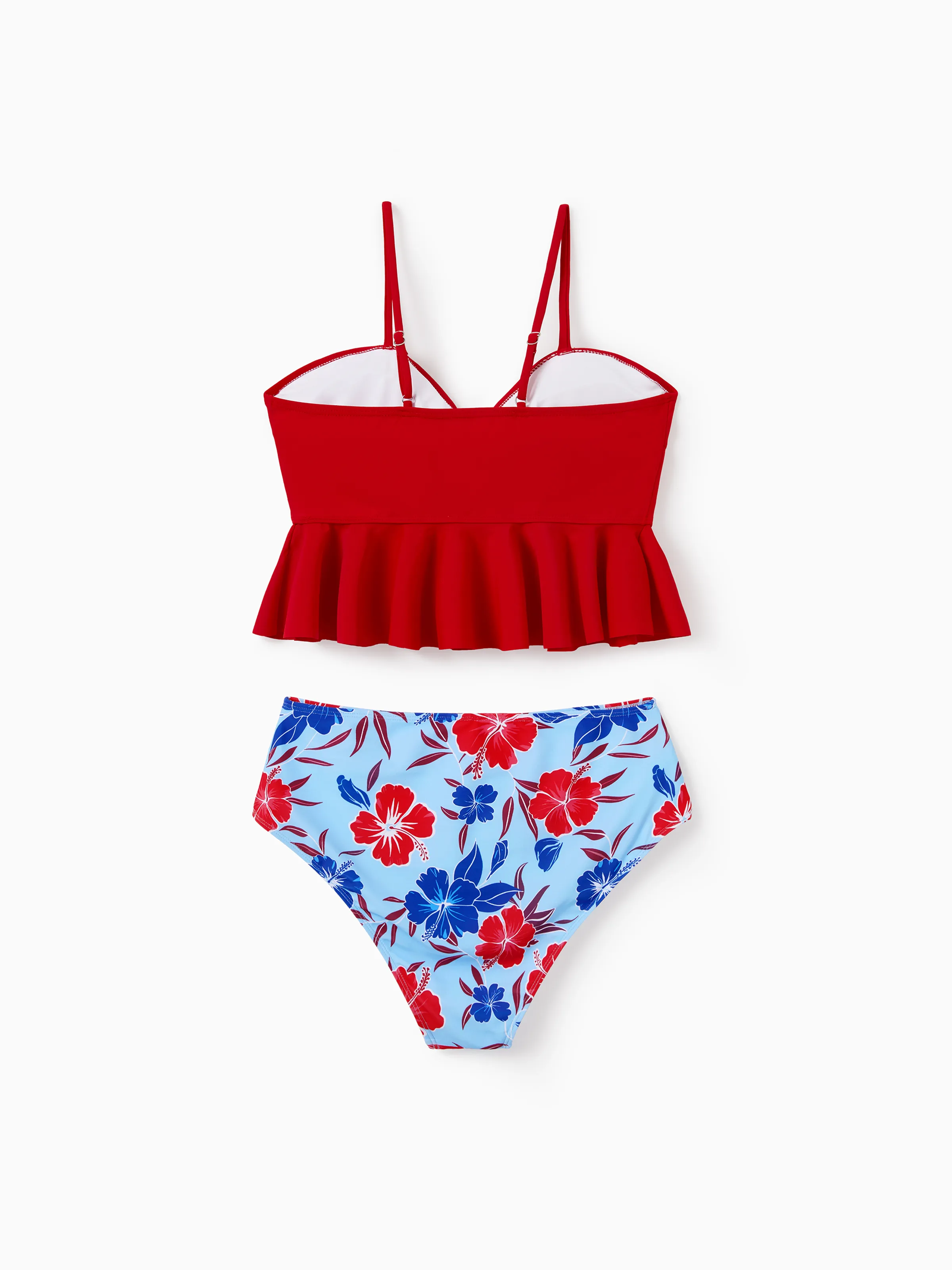 Matching Family Swimwear Floral Print Bikini & Swim Trunks Set for Mom, Dad, & Kids, Perfect for Summer Beach Days & Pool Parties Red - Image 3
