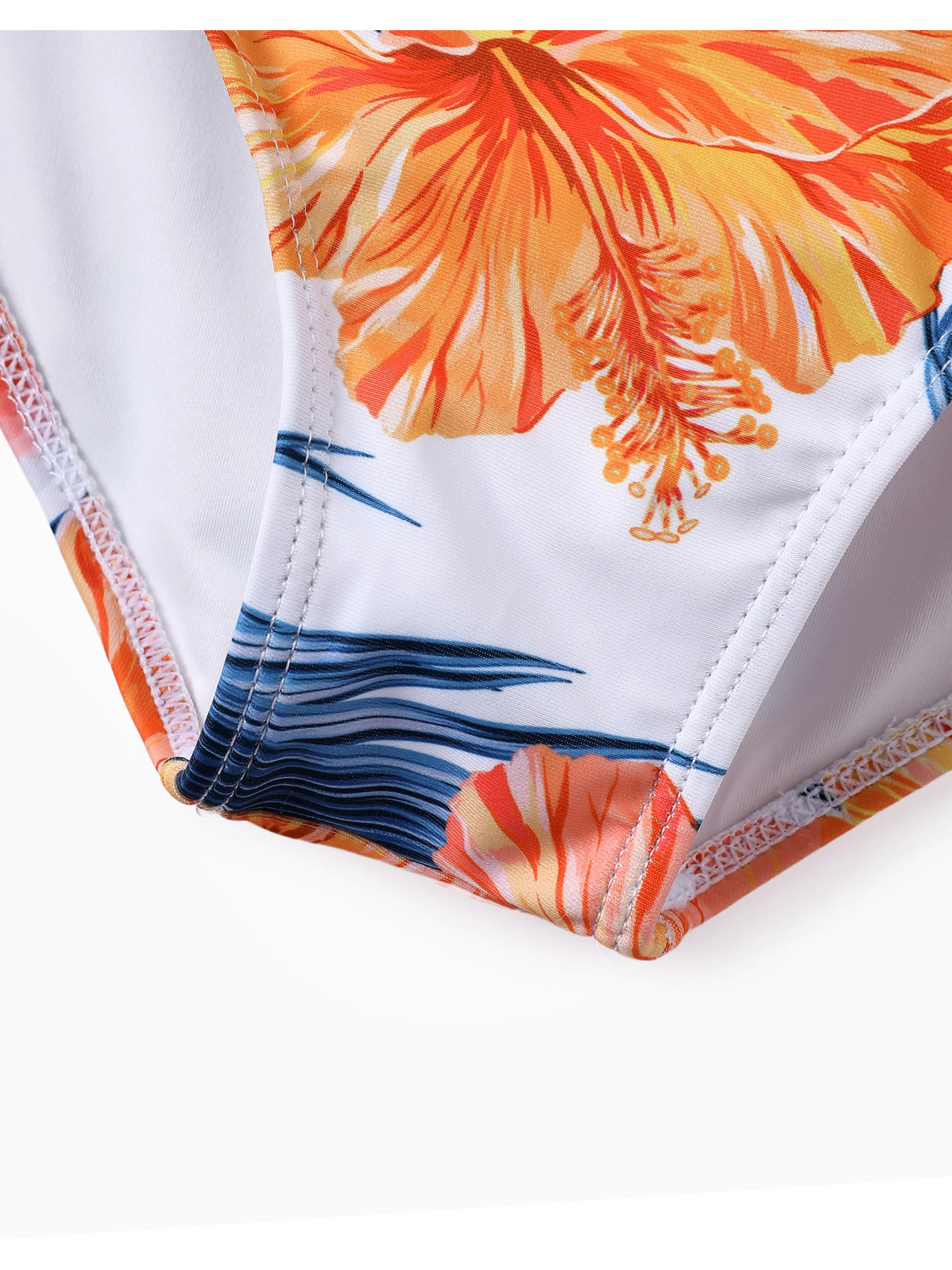 Matching Family Swimwear Tropical Floral Bikini Set with Ruffle Top for Mom & Daughter, Board Shorts for Dad & Son, Bright Summer Beach Outfits Orange - Image 11