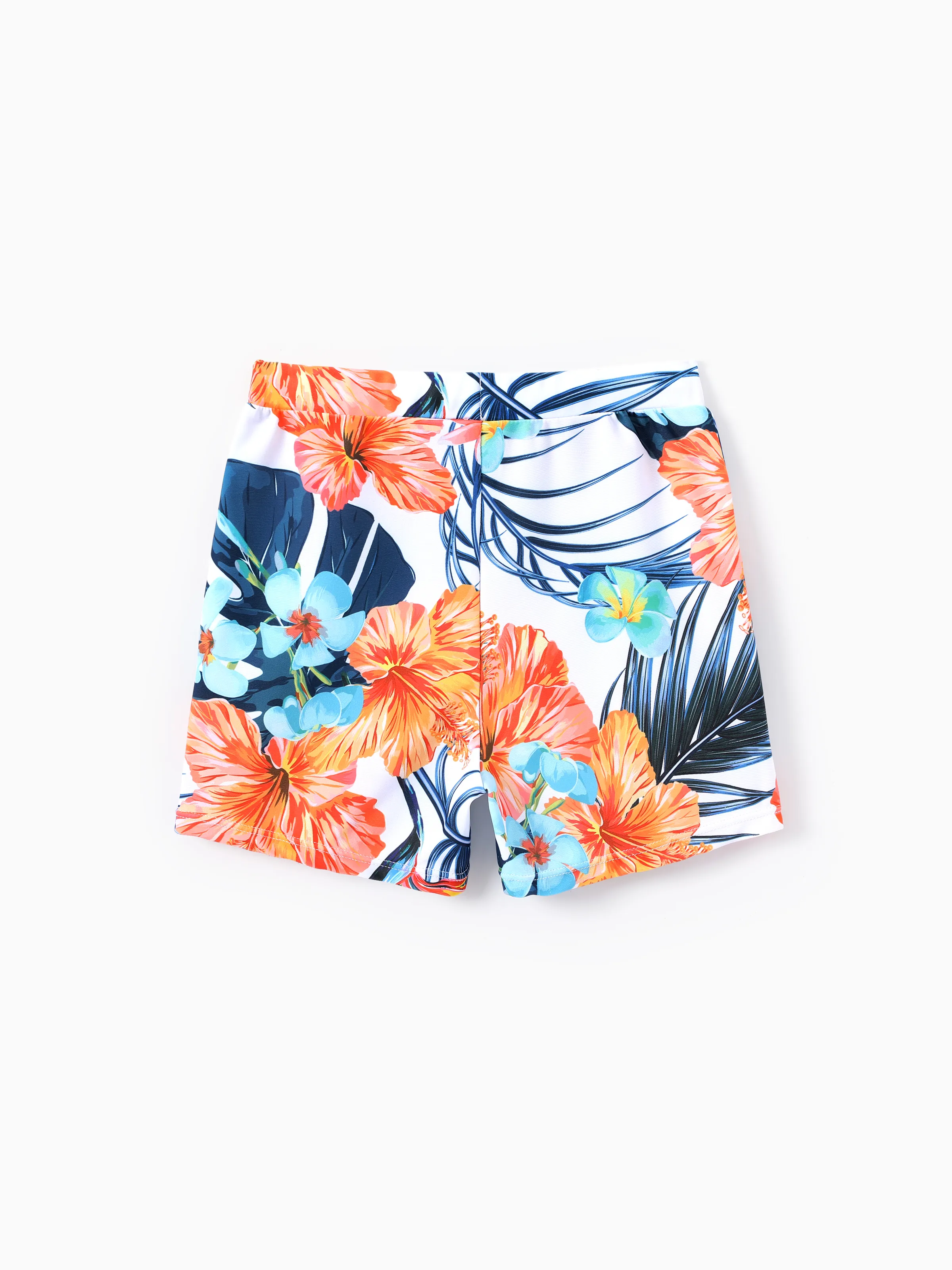 Matching Family Swimwear Tropical Floral Bikini Set with Ruffle Top for Mom & Daughter, Board Shorts for Dad & Son, Bright Summer Beach Outfits Orange - Image 12
