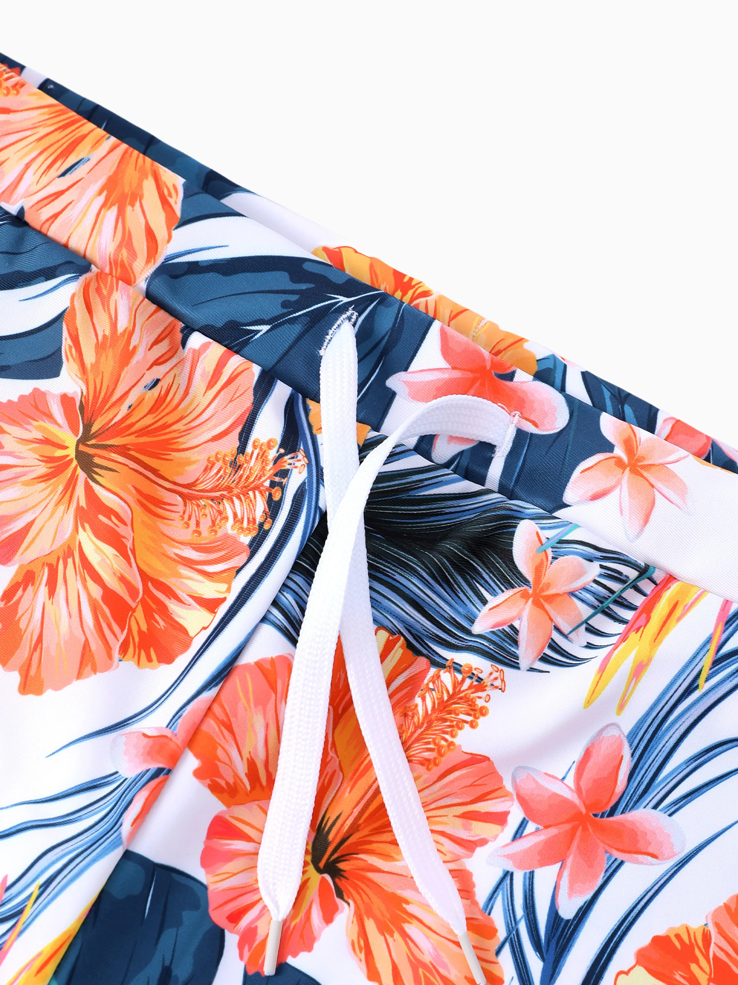 Matching Family Swimwear Tropical Floral Bikini Set with Ruffle Top for Mom & Daughter, Board Shorts for Dad & Son, Bright Summer Beach Outfits Orange - Image 14