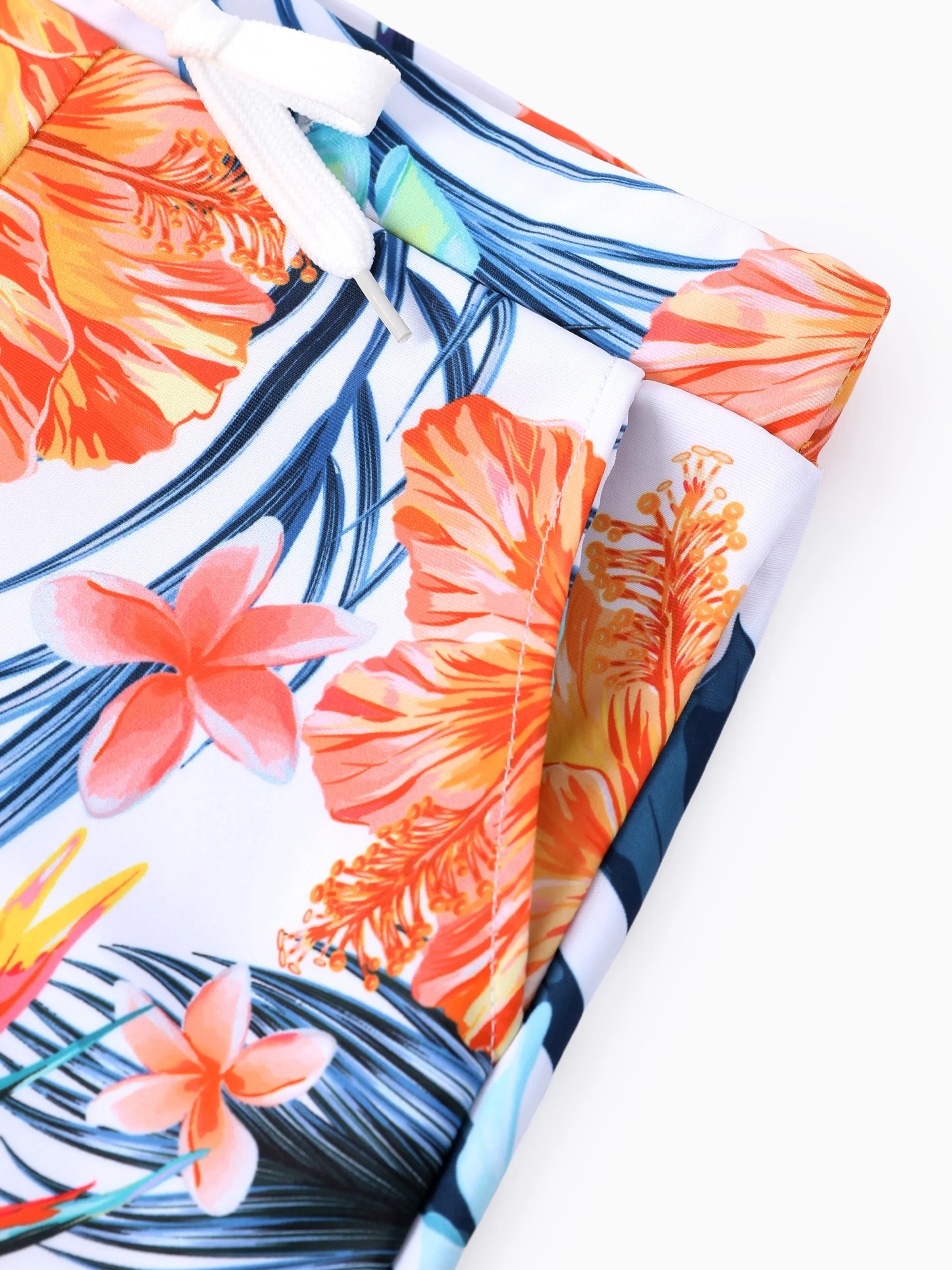 Matching Family Swimwear Tropical Floral Bikini Set with Ruffle Top for Mom & Daughter, Board Shorts for Dad & Son, Bright Summer Beach Outfits Orange - Image 15