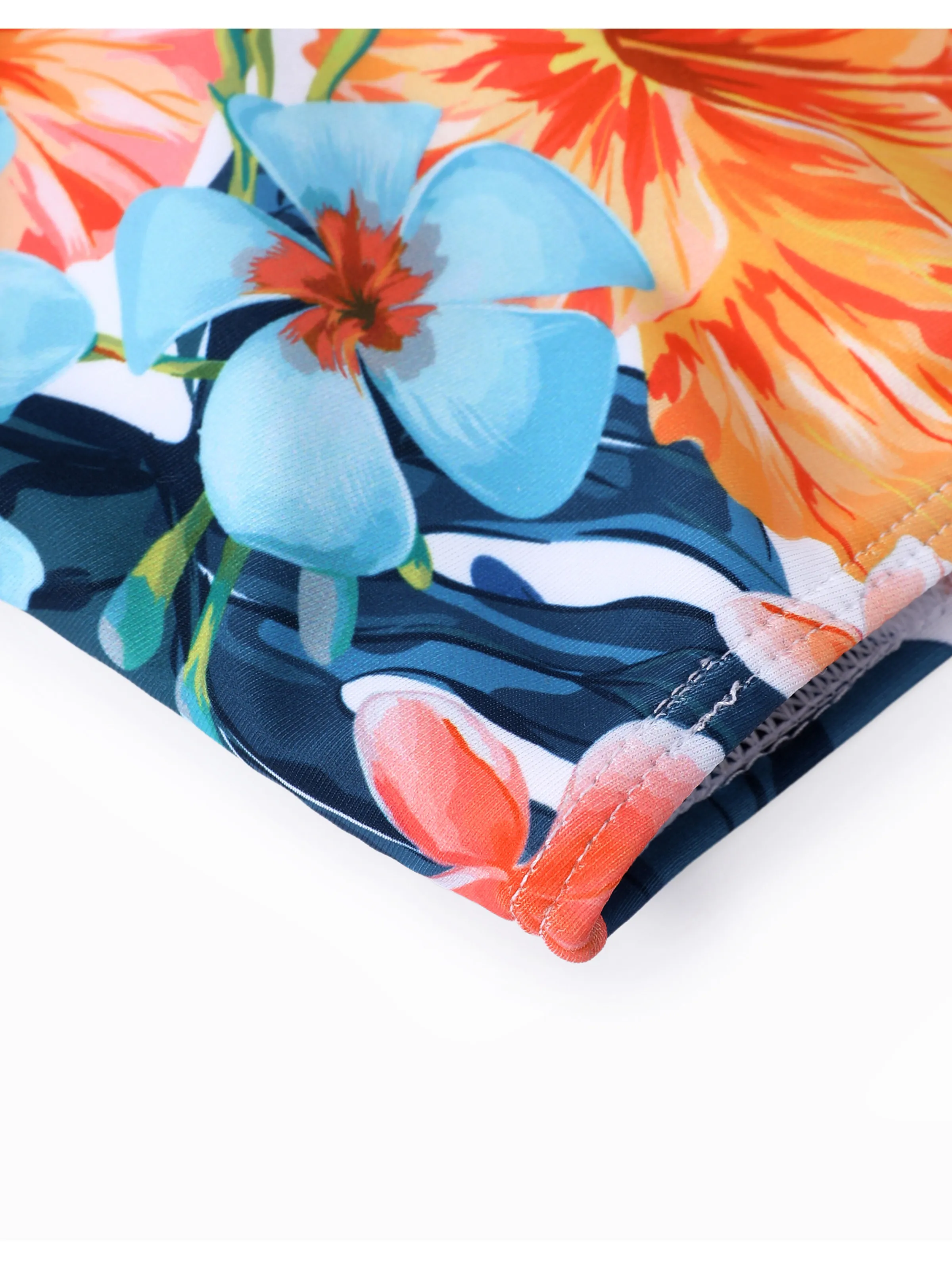 Matching Family Swimwear Tropical Floral Bikini Set with Ruffle Top for Mom & Daughter, Board Shorts for Dad & Son, Bright Summer Beach Outfits Orange - Image 16