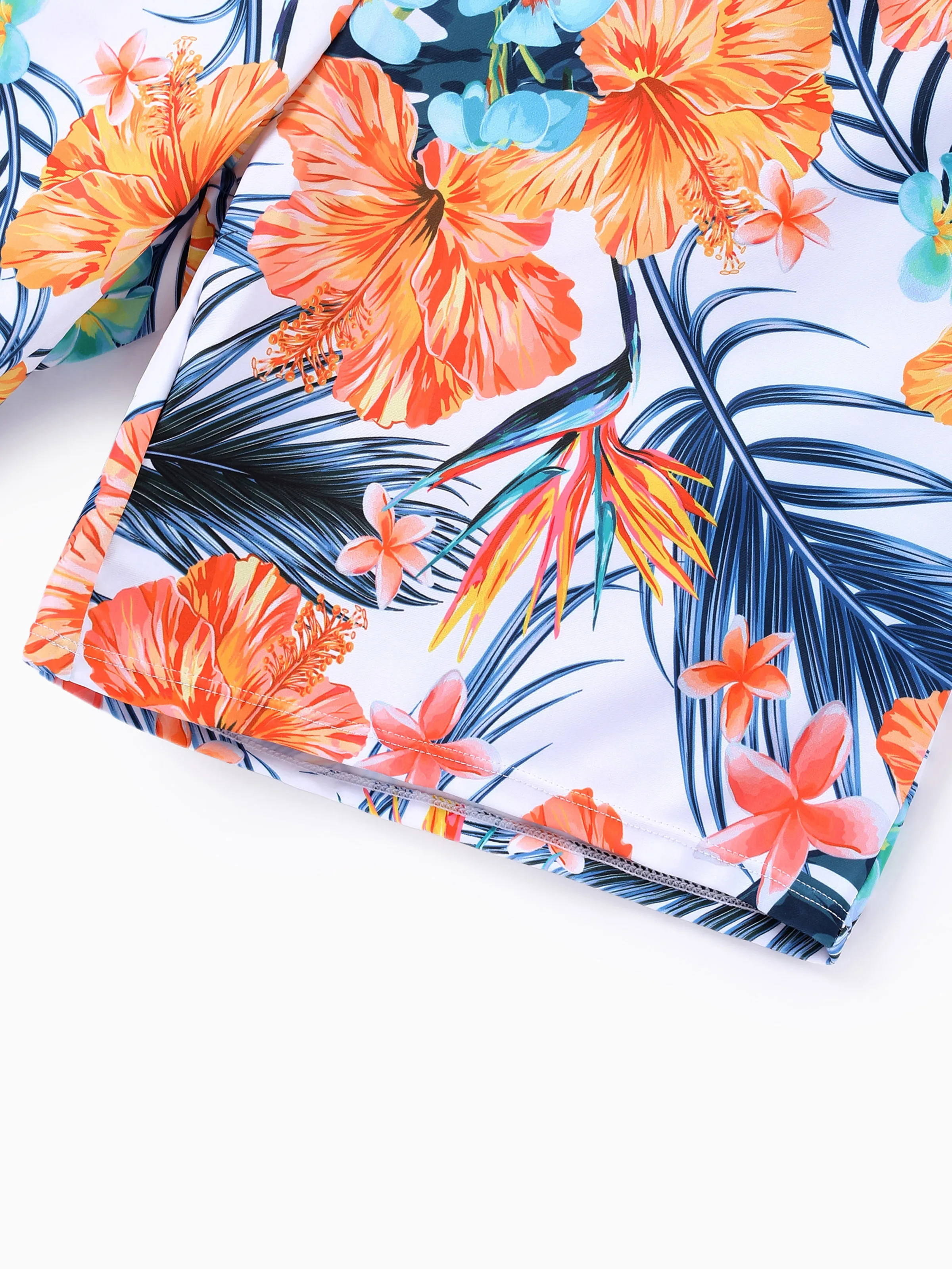 Matching Family Swimwear Tropical Floral Bikini Set with Ruffle Top for Mom & Daughter, Board Shorts for Dad & Son, Bright Summer Beach Outfits Orange - Image 20