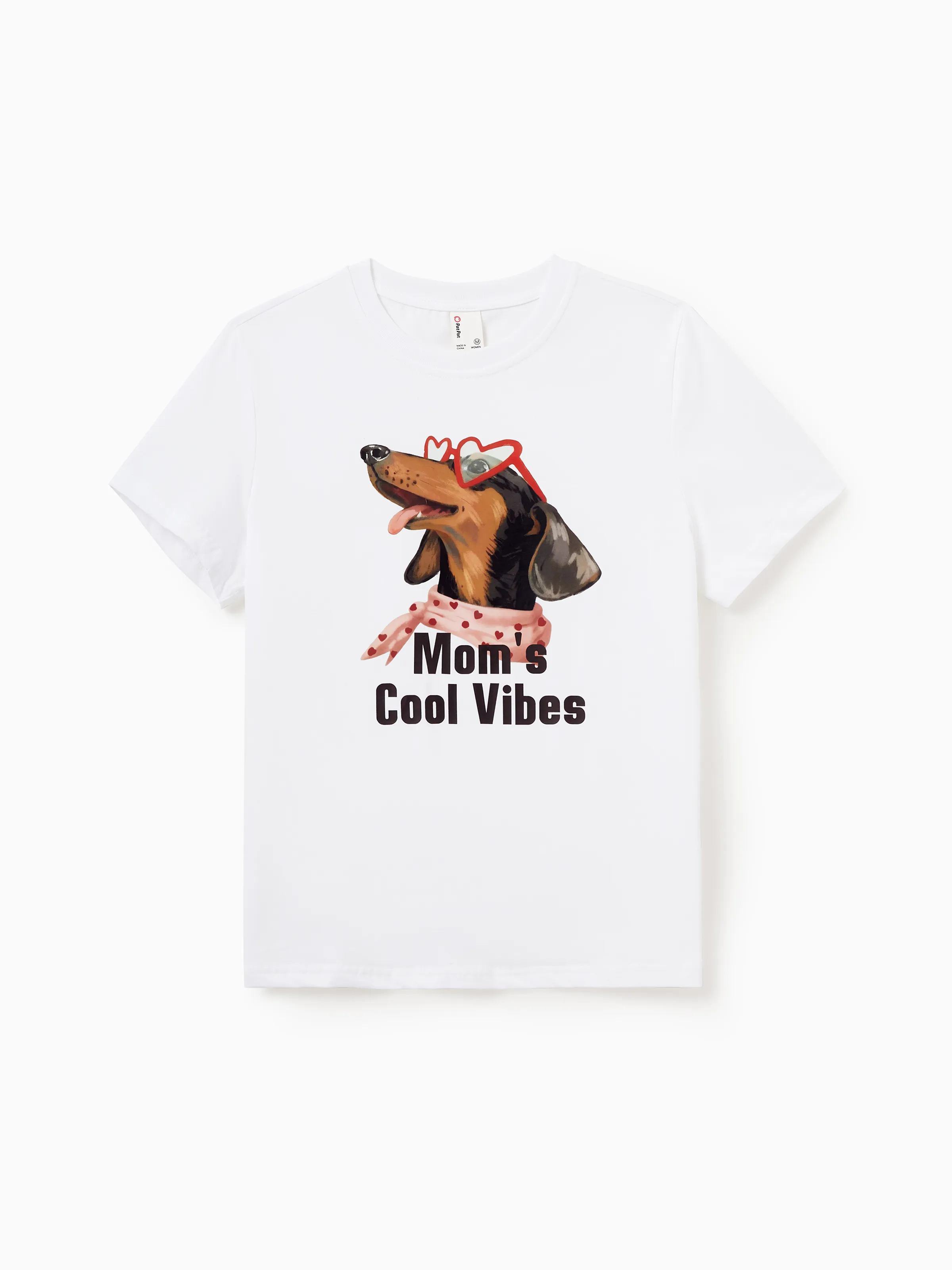 Mommy and Me Dachshund Graphic Tees "Mom's Cool Vibes" Matching Cotton Doggy Print T-Shirt White - Image 2