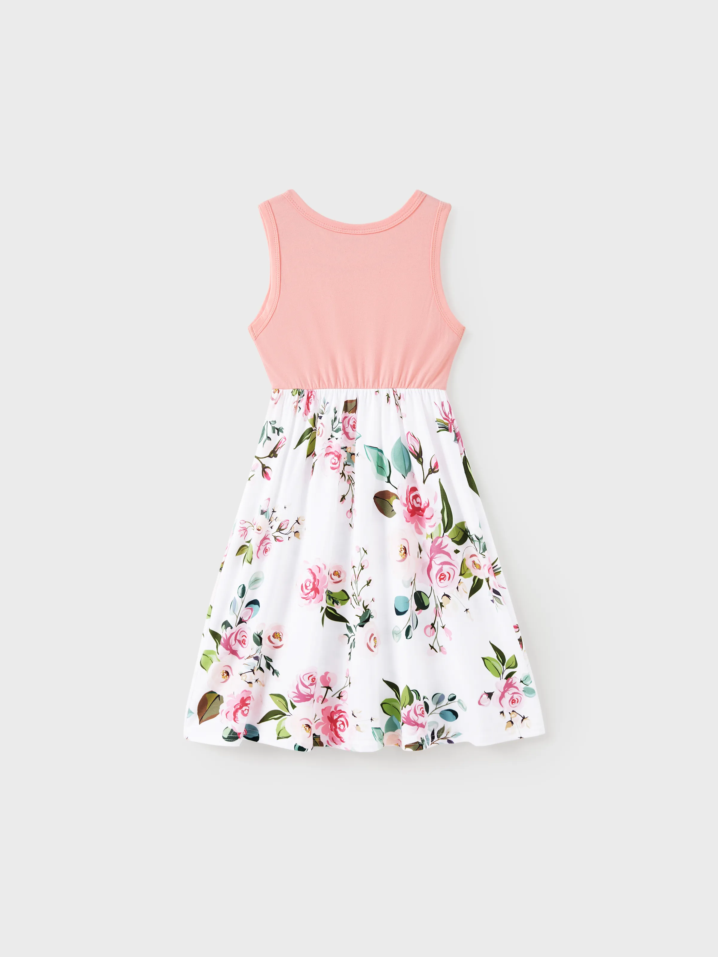 Mommy and Me Family Matching Pink Sleeveless Splicing Floral Print Midi Dresses and Colorblock Short-sleeve Polo Shirts Sets Pink - Image 10