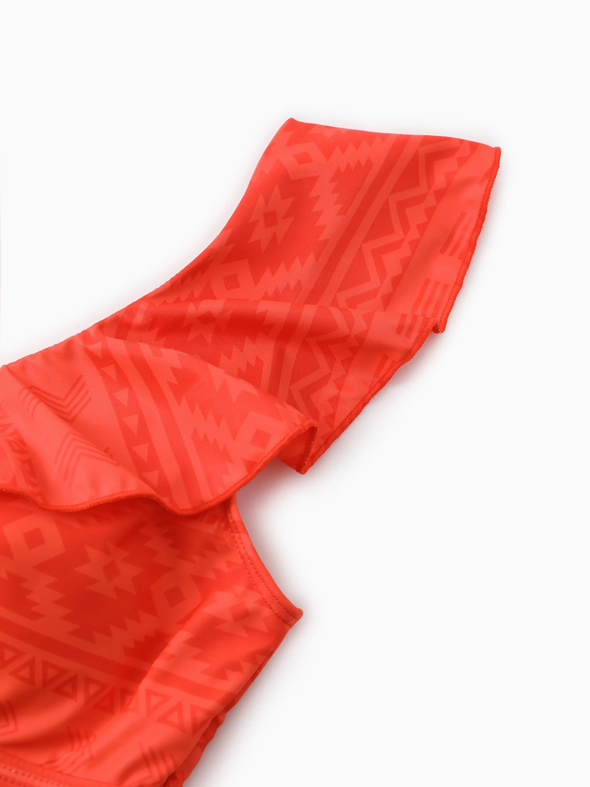 Mommy & Me Tropical Floral Print Ruffle Trim Bikini with Optional Beach Cover-Up Dress Orange - Image 4
