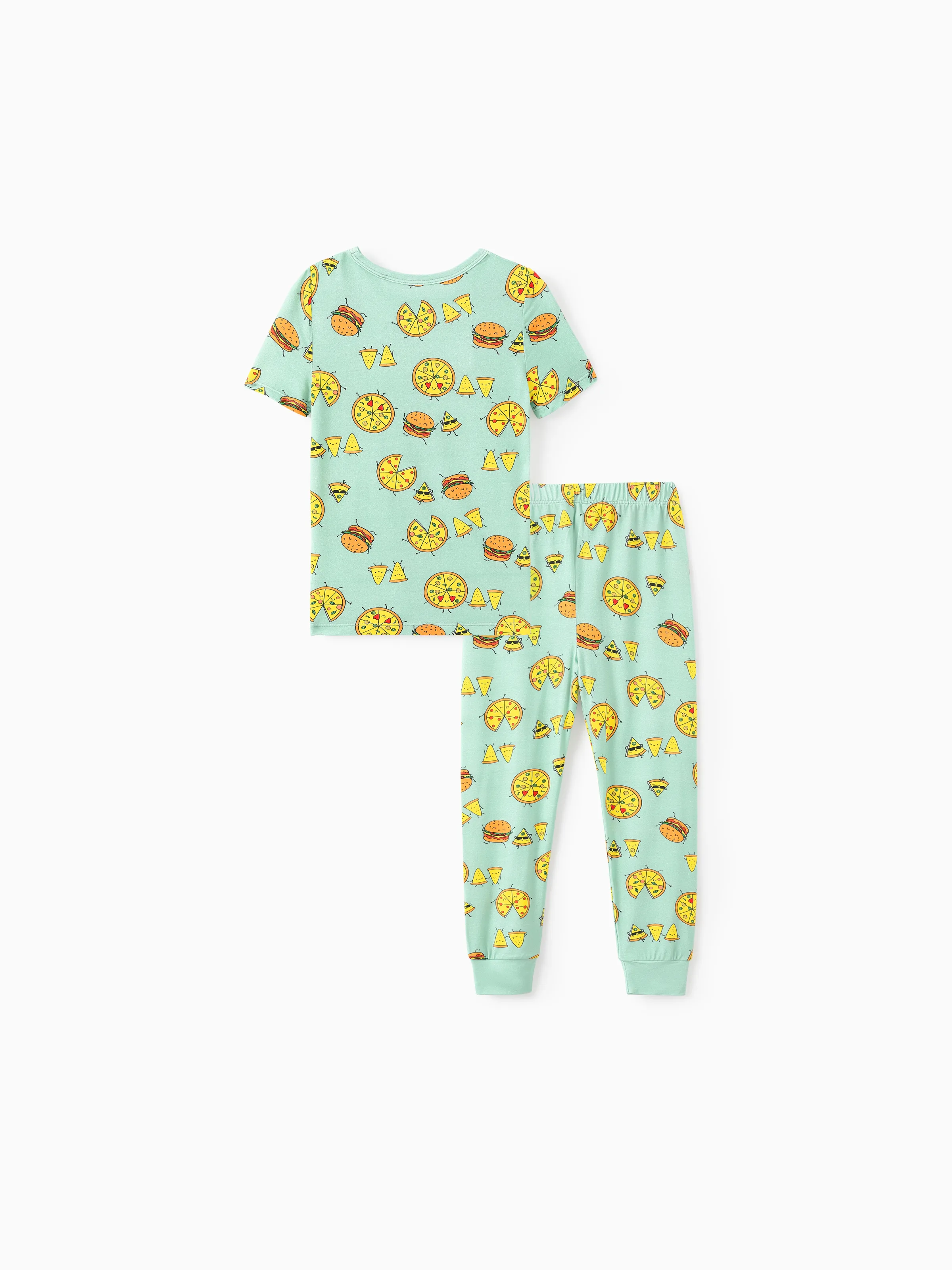 Mommy & me Bamboo Family Mint Green PJs Cute Cartoon Food Theme Print Short Sleeve & Long Pants Sleepwear Matching Pajama set (Snug-Fitting for Children) Light Blue - Image 10