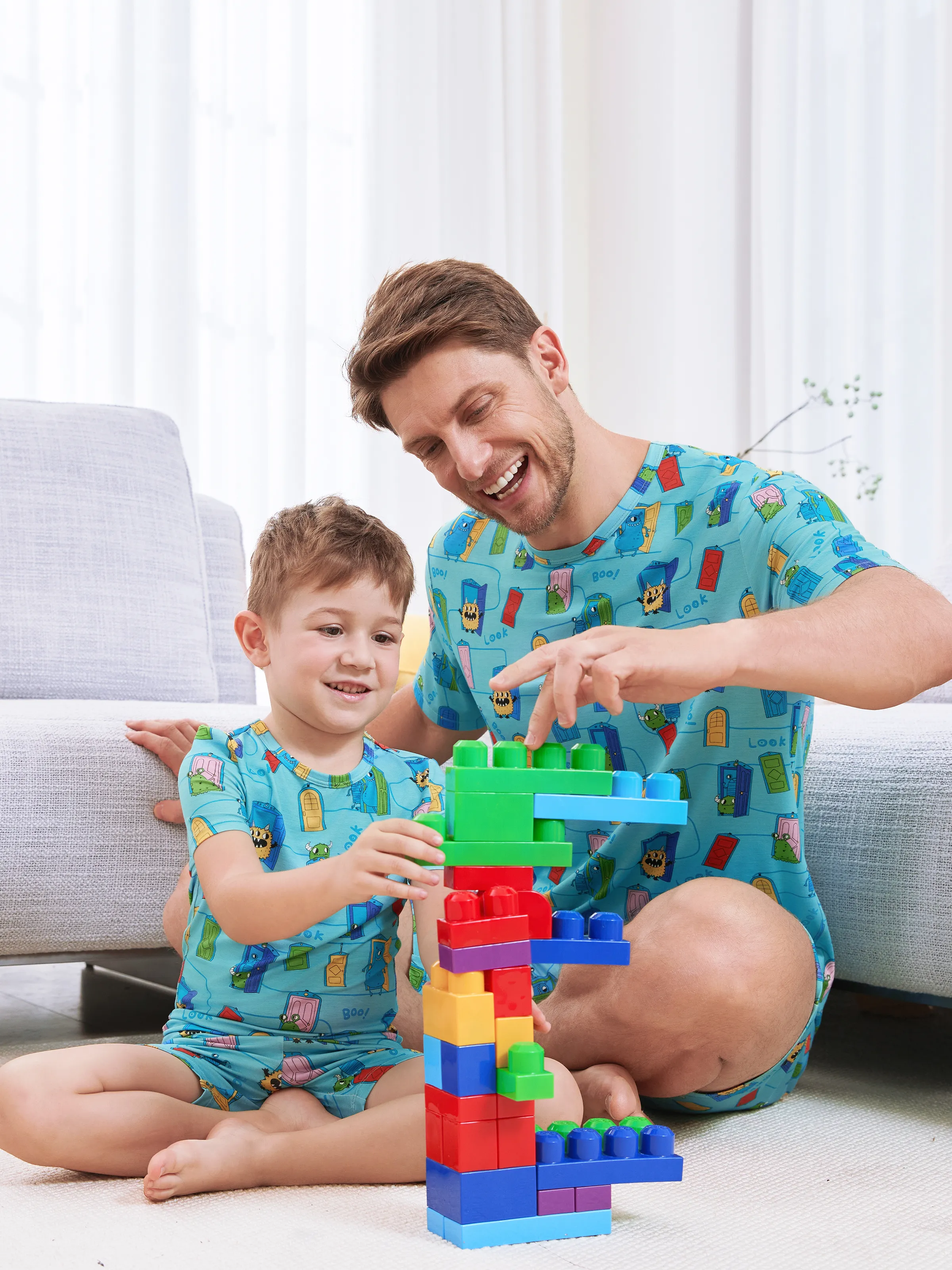 Mommy & me Bamboo Family Pajamas Cartoon Print Short-sleeve Matching Pajama set ( Snug-Fitting for Children ) Green - Image 15