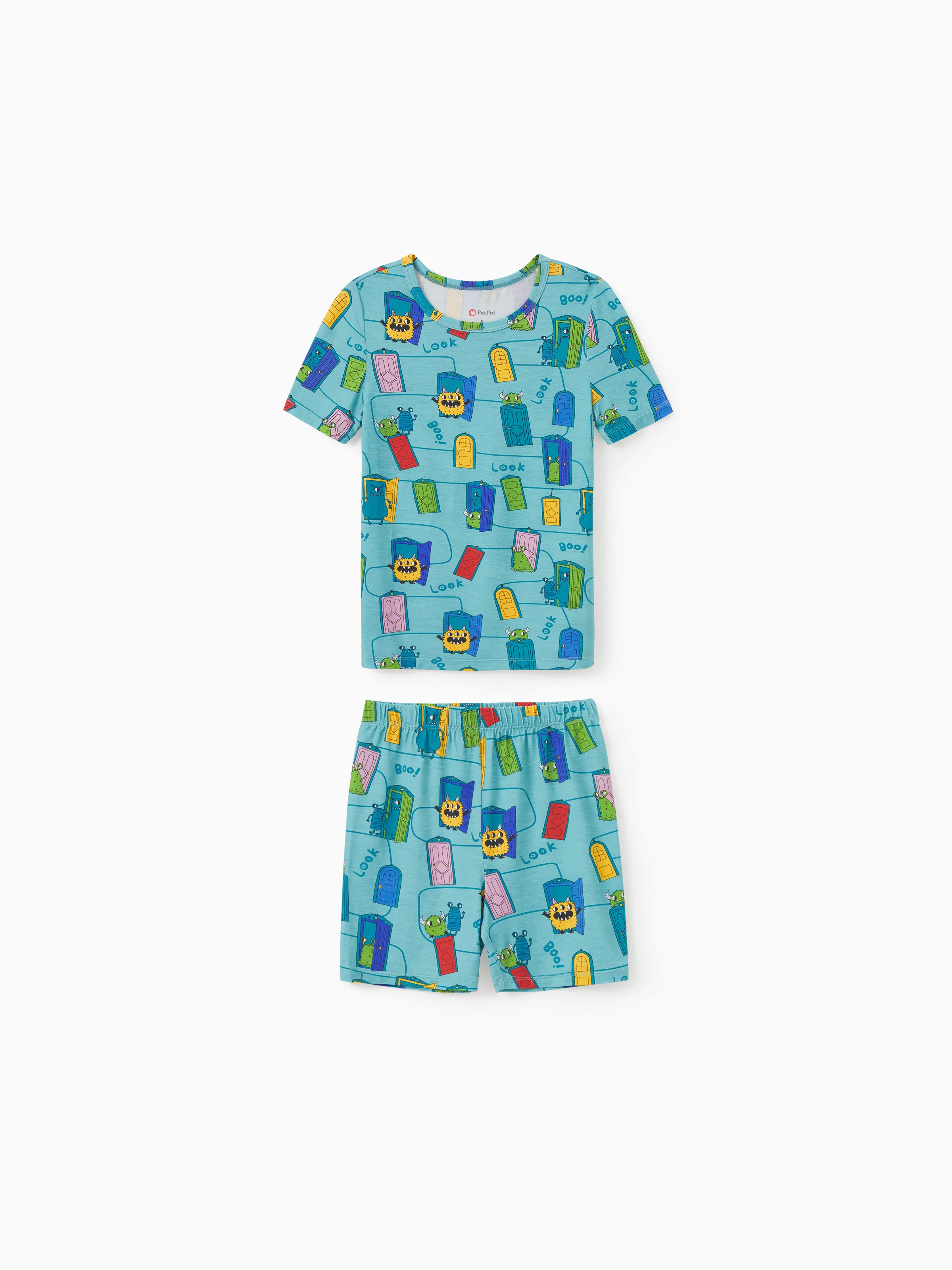Mommy & me Bamboo Family Pajamas Cartoon Print Short-sleeve Matching Pajama set ( Snug-Fitting for Children ) Green - Image 8