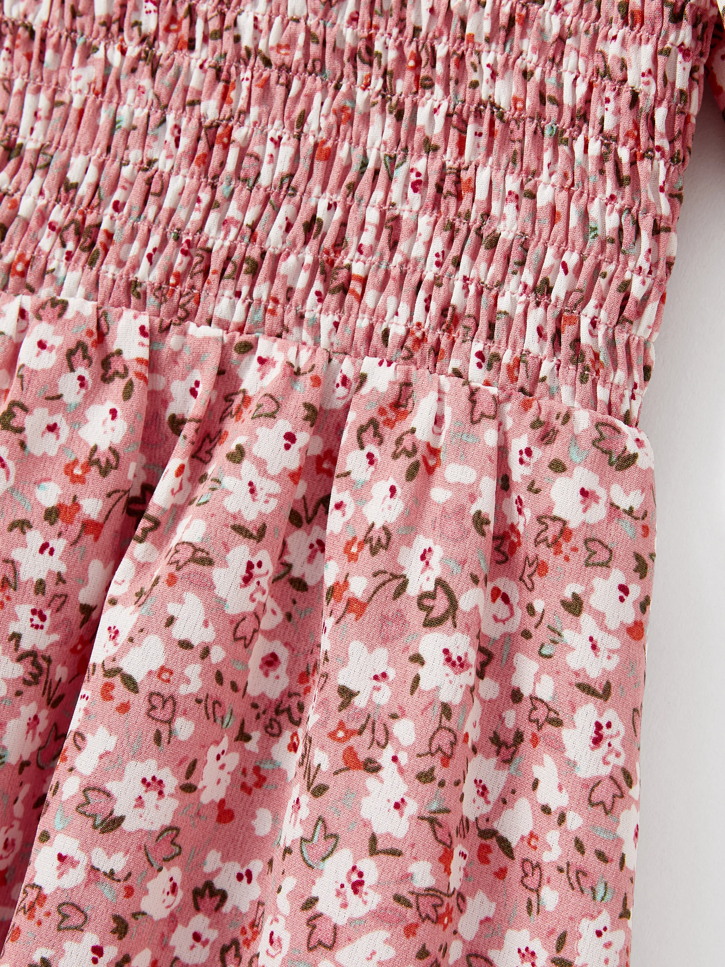 Mommy & me Blue Flora Print Smocking Puff-sleeve Dress Set Pink - Image 11