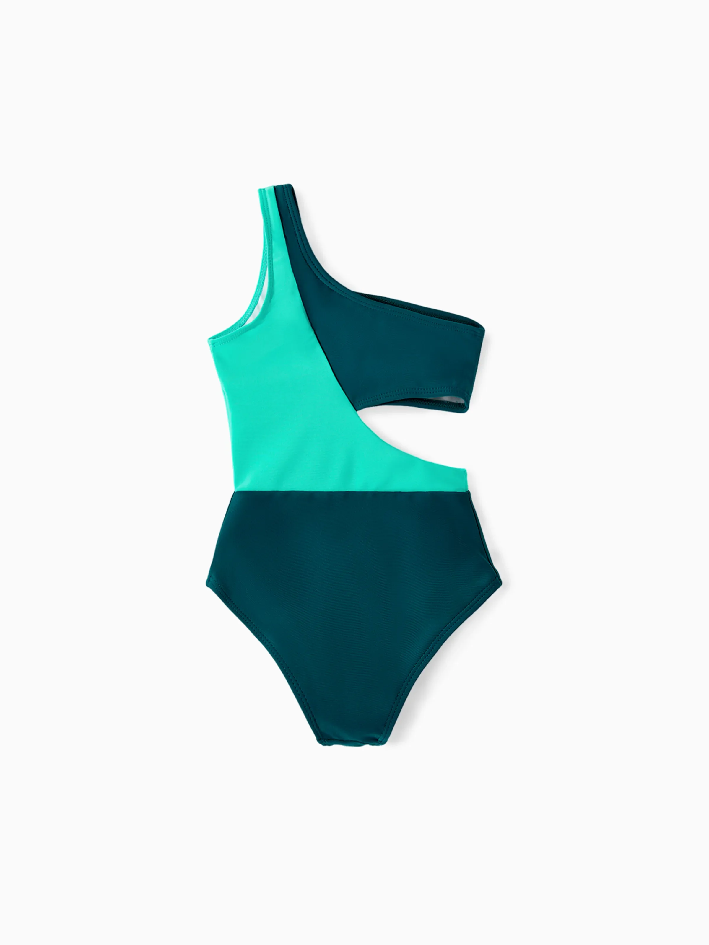 Mommy & me Colorblock One Shoulder Cut Out One-piece Swimsuit DeepTurquoise - Image 10