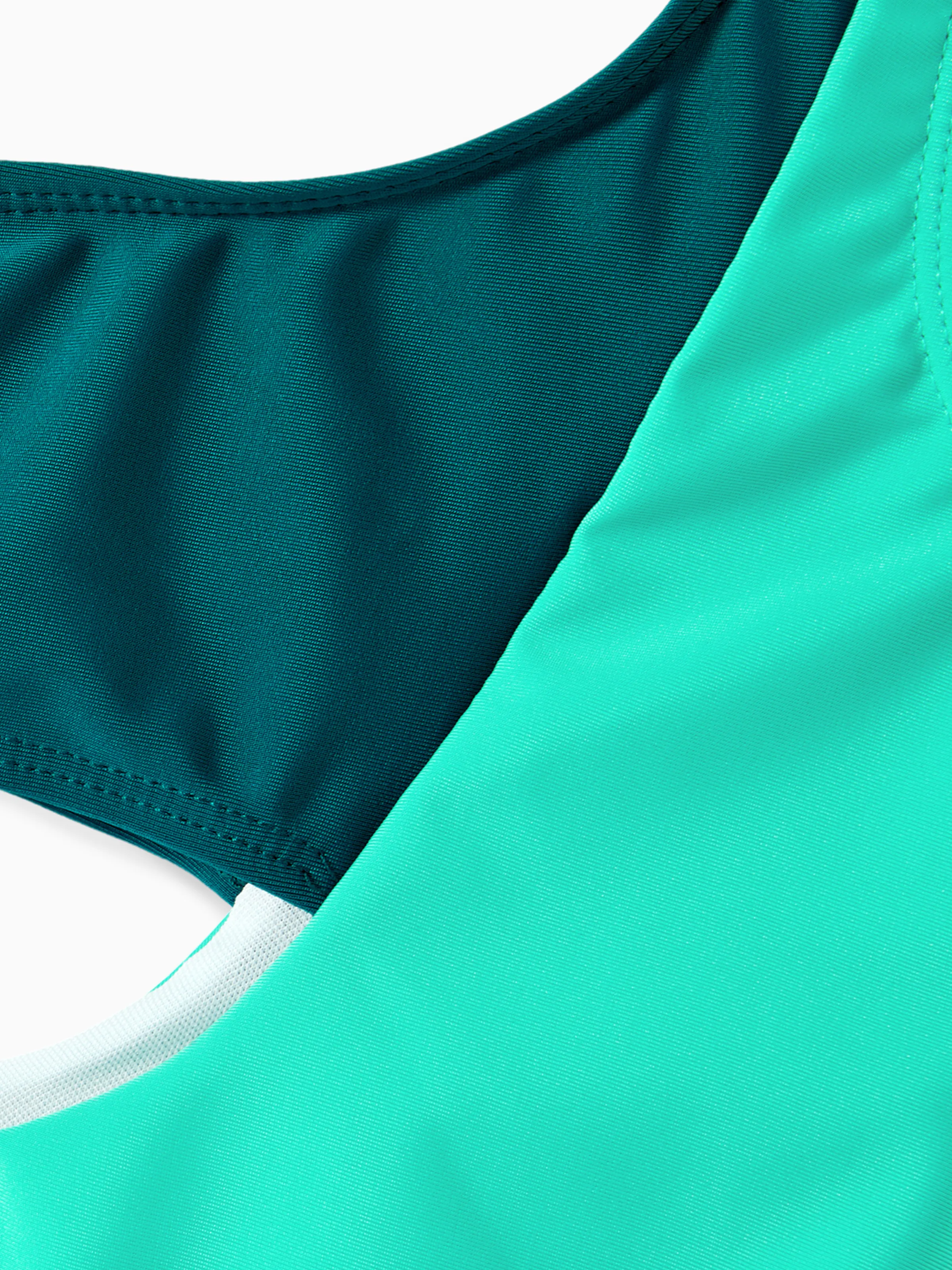 Mommy & me Colorblock One Shoulder Cut Out One-piece Swimsuit DeepTurquoise - Image 11