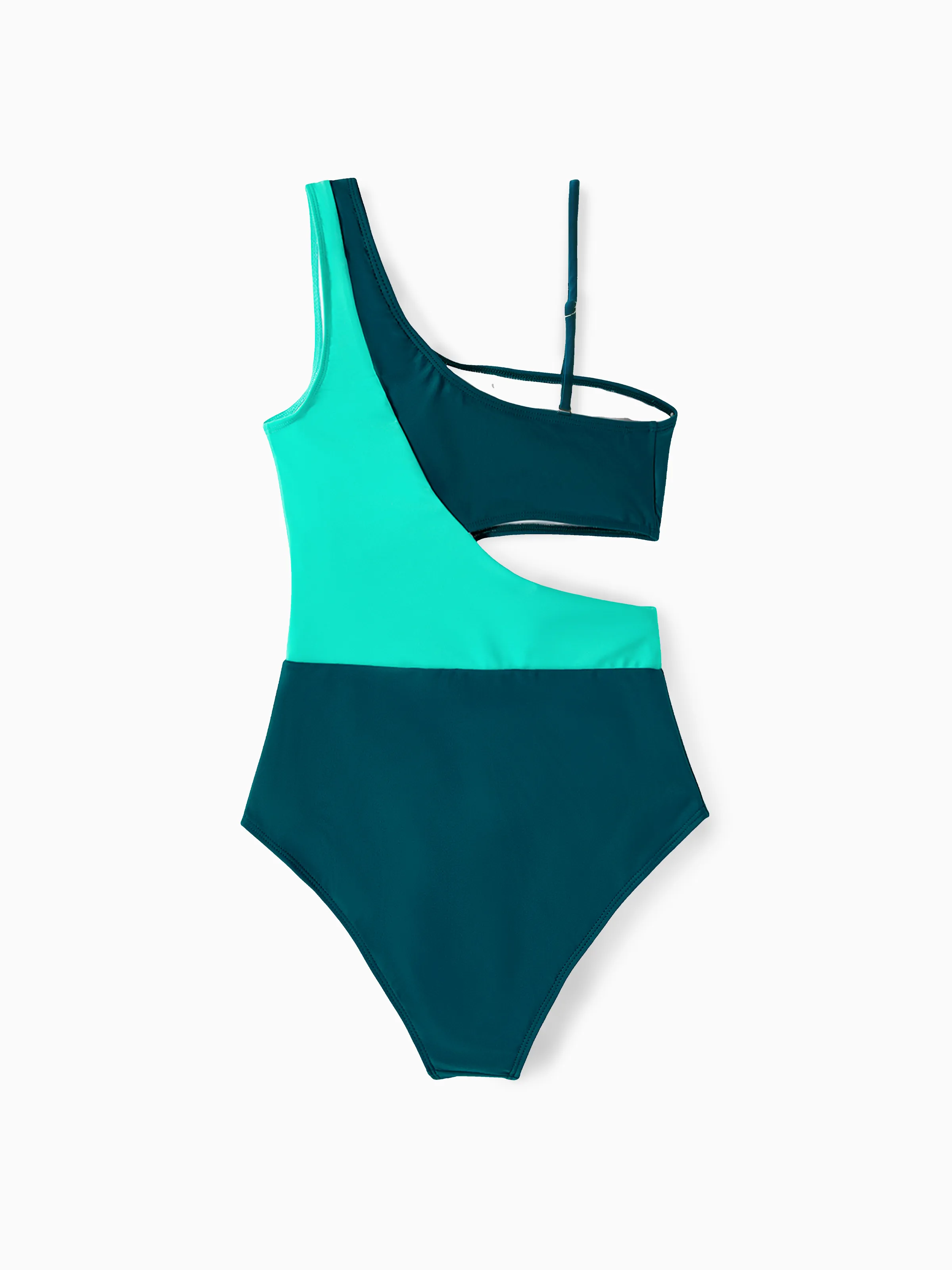 Mommy & me Colorblock One Shoulder Cut Out One-piece Swimsuit DeepTurquoise - Image 5