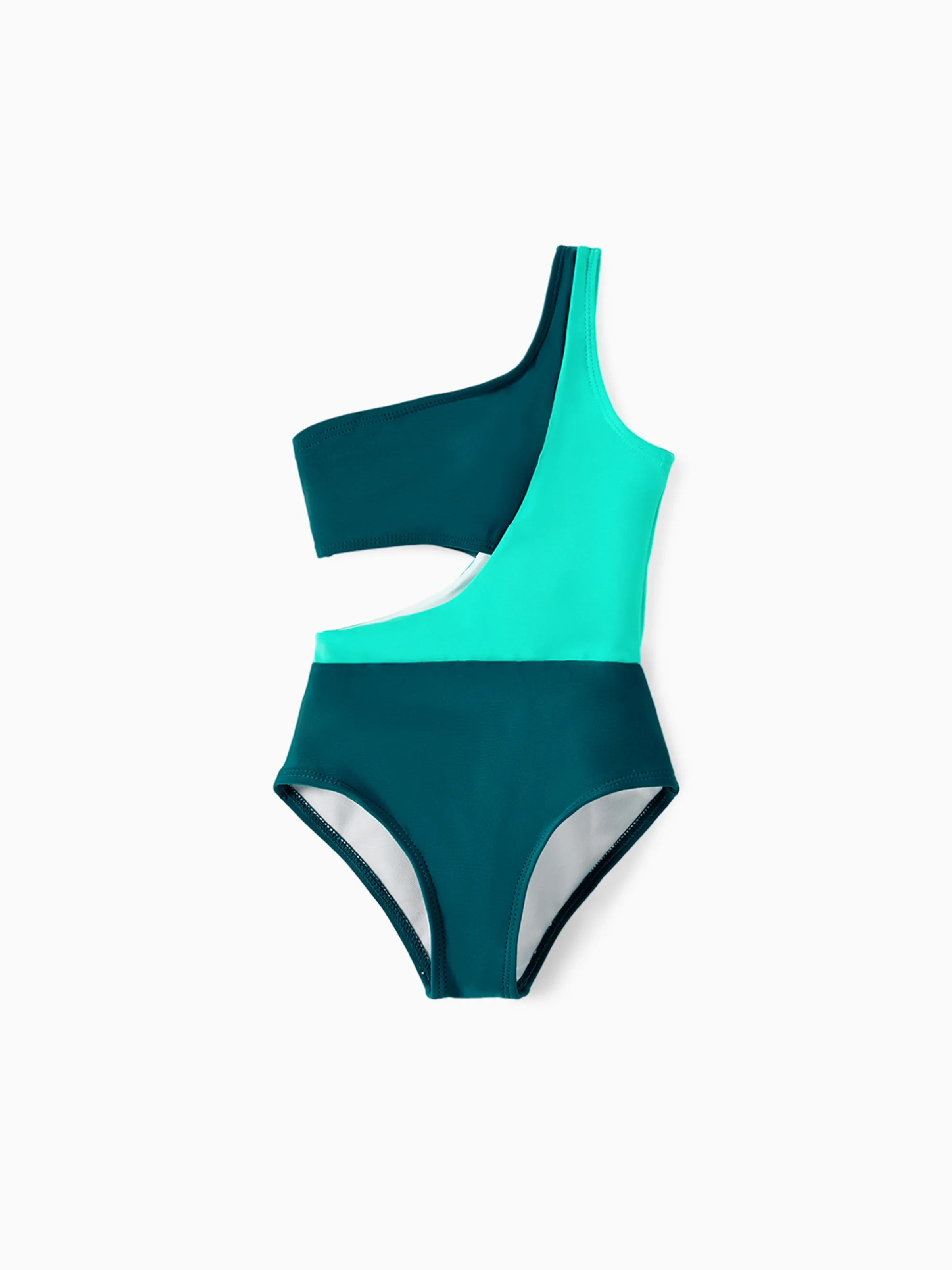 Mommy & me Colorblock One Shoulder Cut Out One-piece Swimsuit DeepTurquoise - Image 9