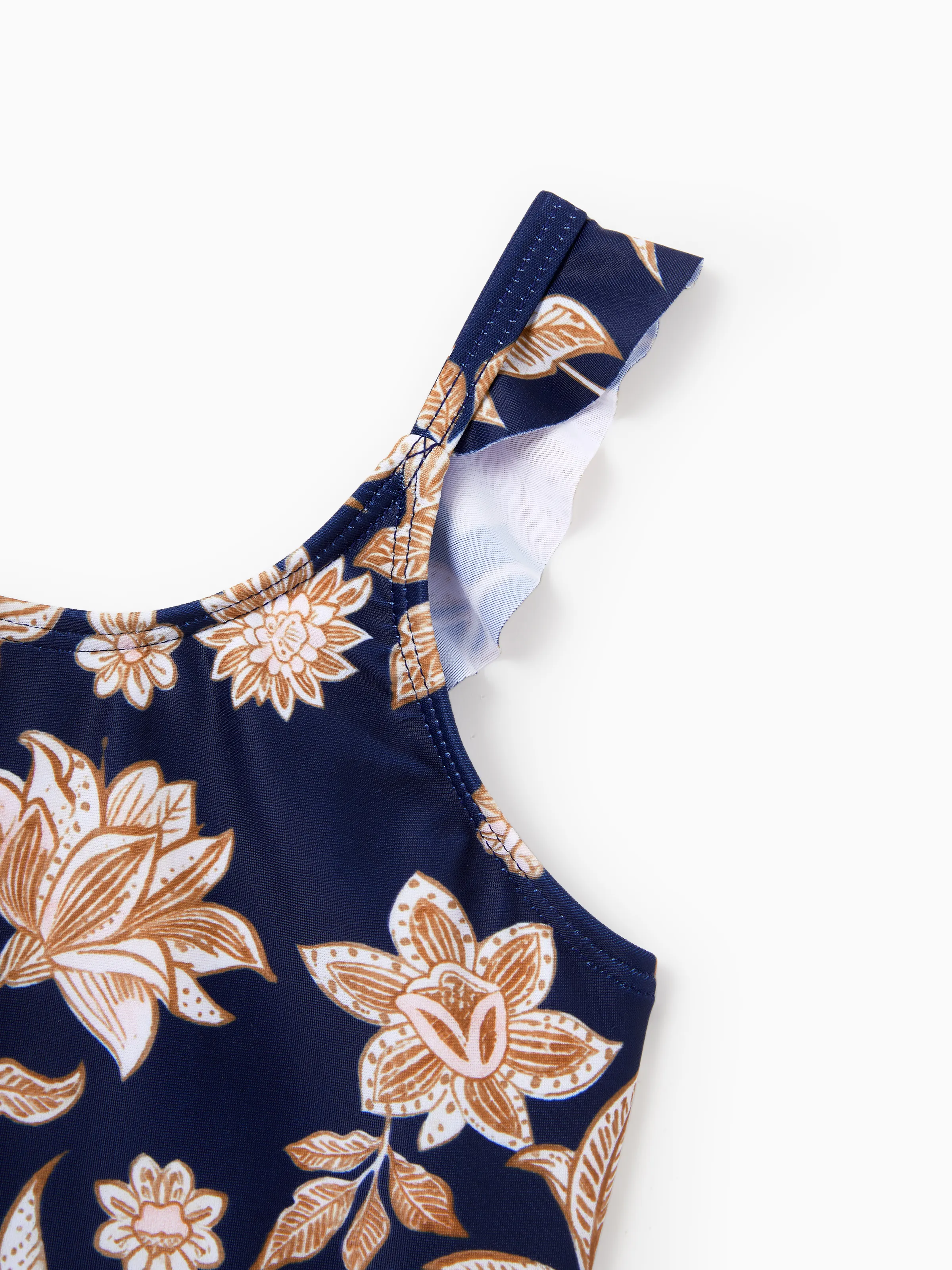 Mommy & me Floral Print Swimsuits 2-in-1 One-Piece Swimsuit & Swim Trunks Deep Blue - Image 10