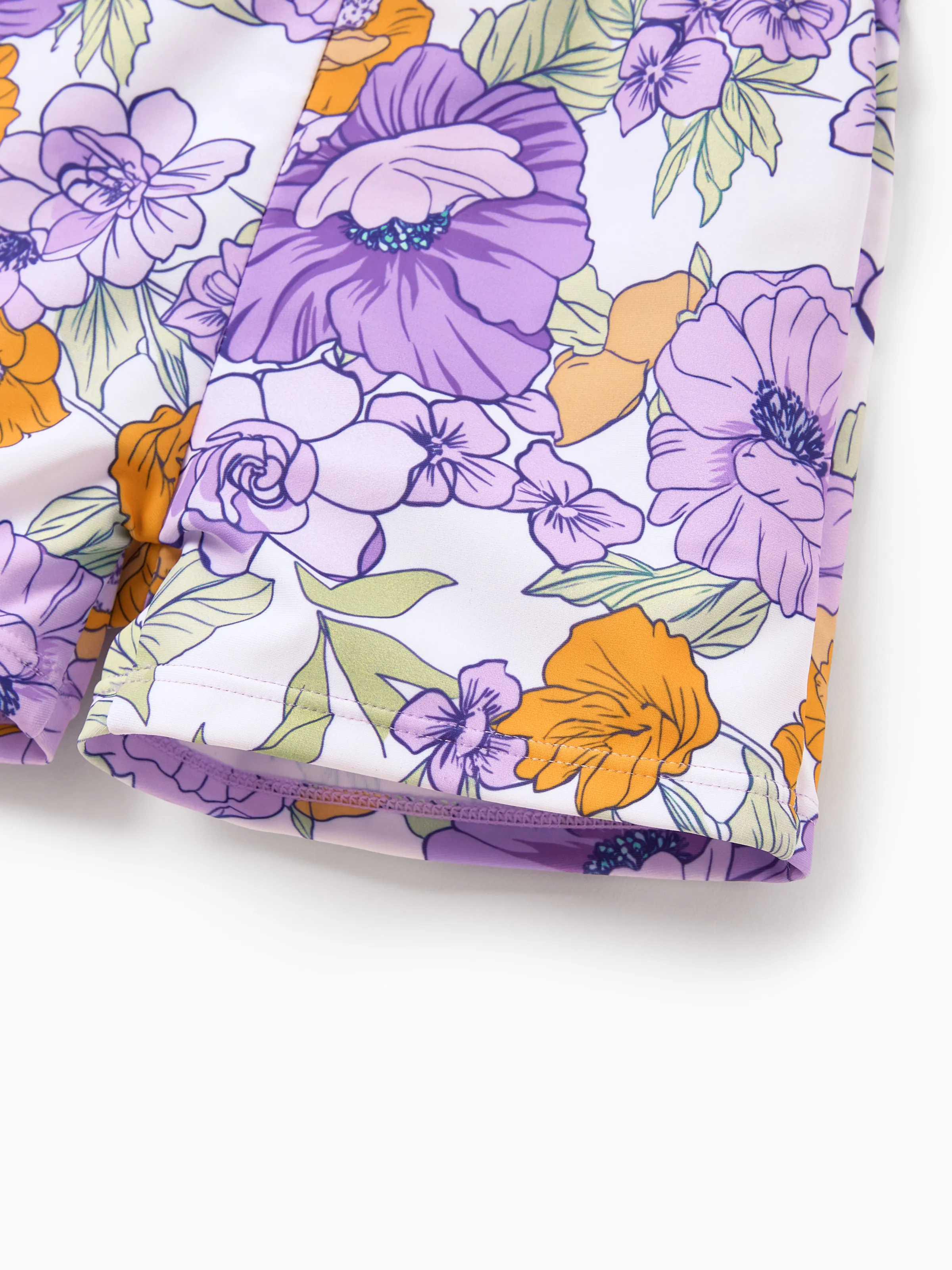 Mommy & me Floral Print Swimsuits Ruffled One-Piece Bathing Suit & Swim Trunks Set Purple - Image 22