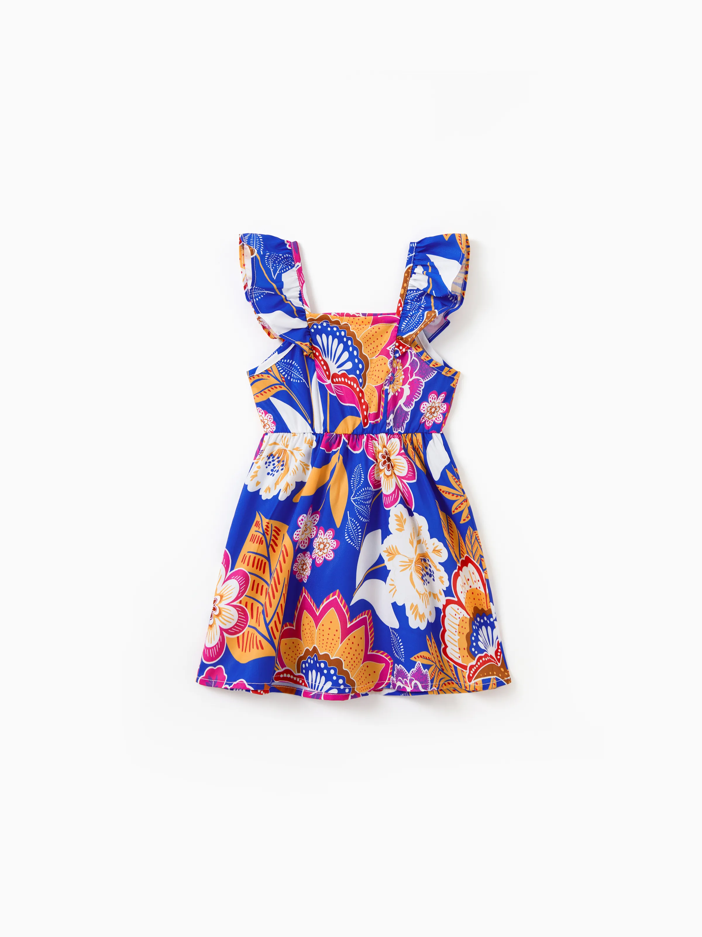 Mommy & me Hawaiian Outfits Tropical Floral Print Vacation Clothes Strap Belted Dress Navy - Image 14