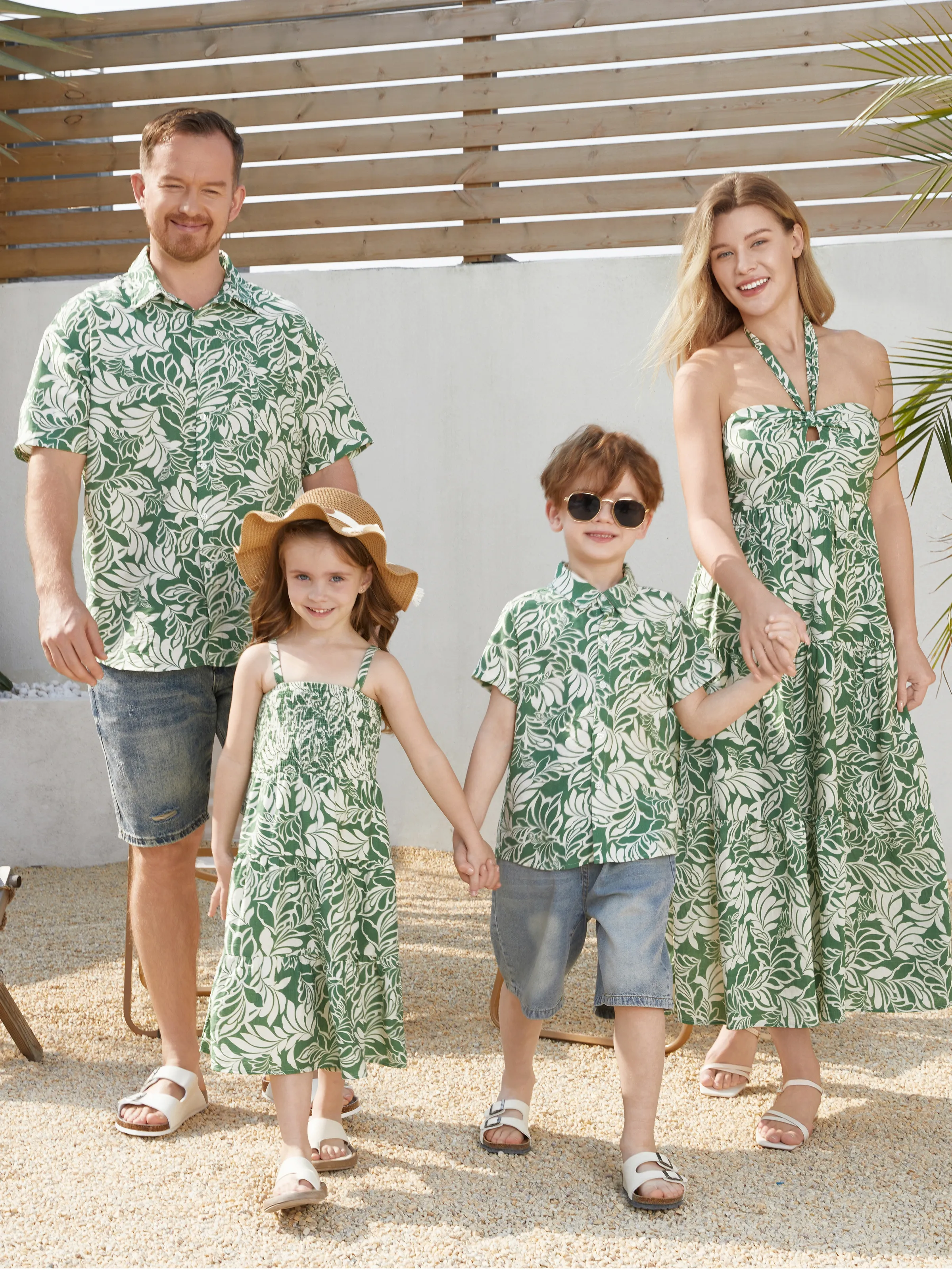 Mommy & me Leaf Print Halter Dress Green Set Green - Image 2
