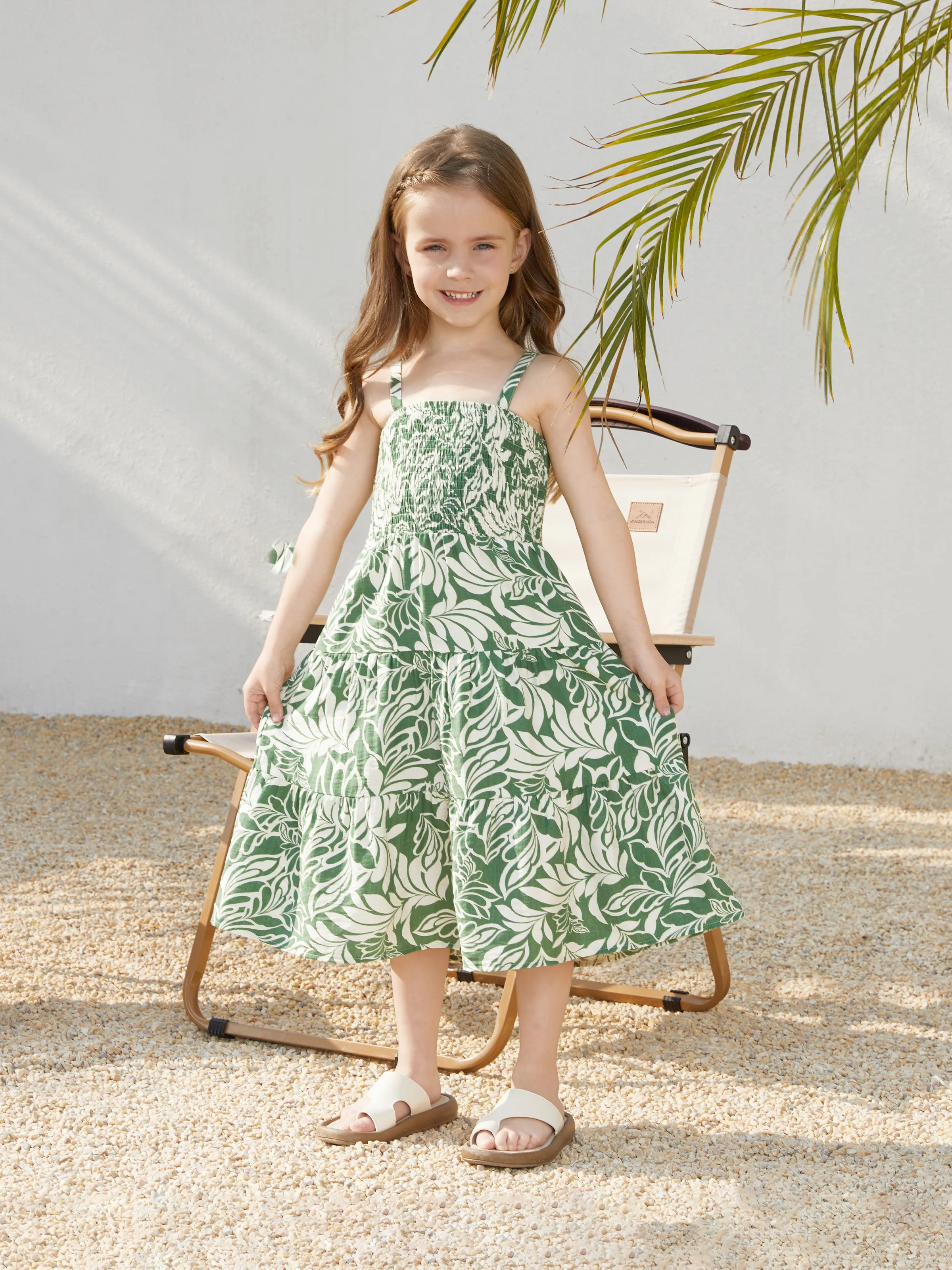 Mommy & me Leaf Print Halter Dress Green Set Green - Image 9