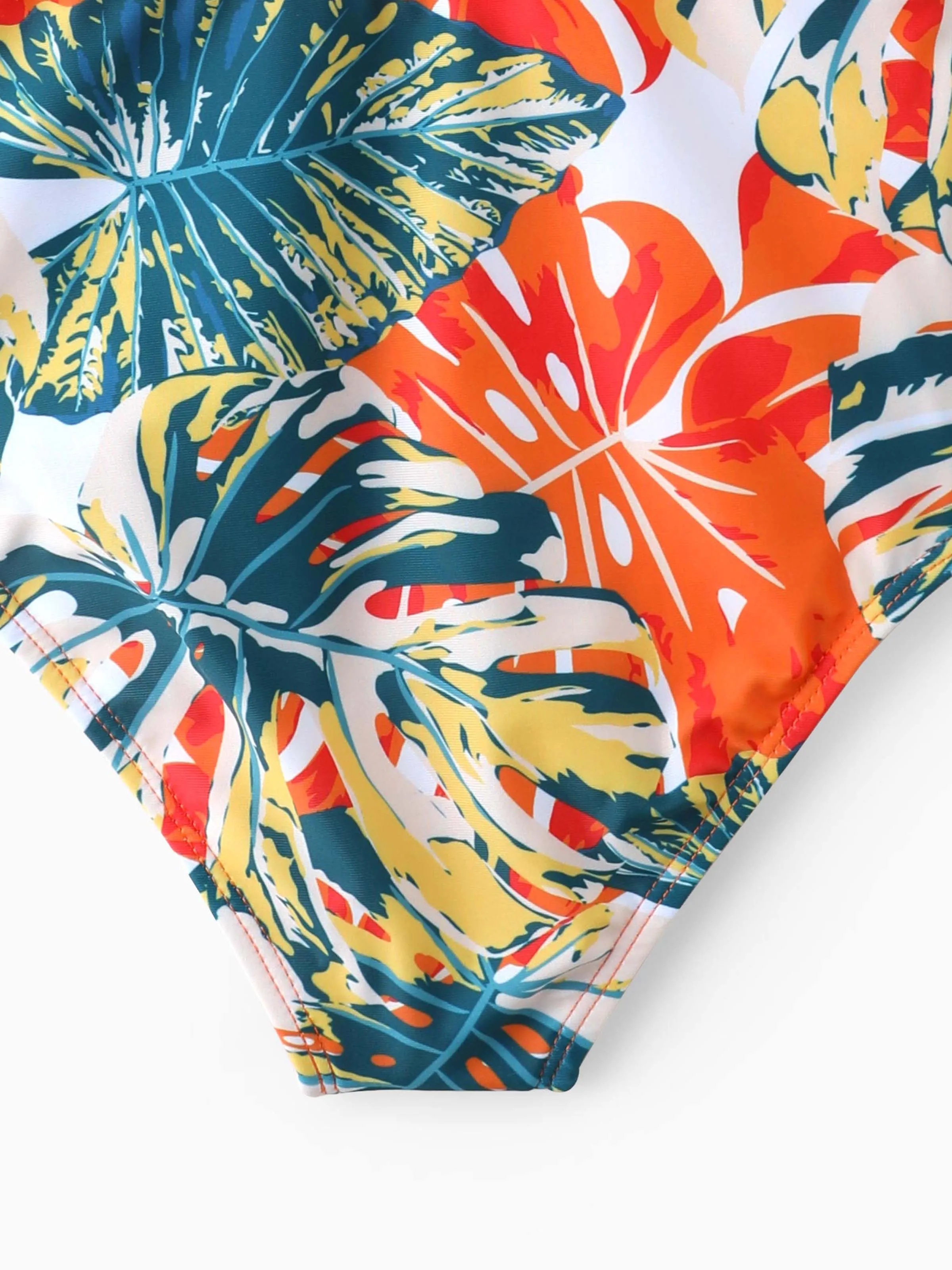 Mommy & me Orange and All Over Tropical Plant Print Splicing Ruffle One-Piece Swimsuit Orange color - Image 11