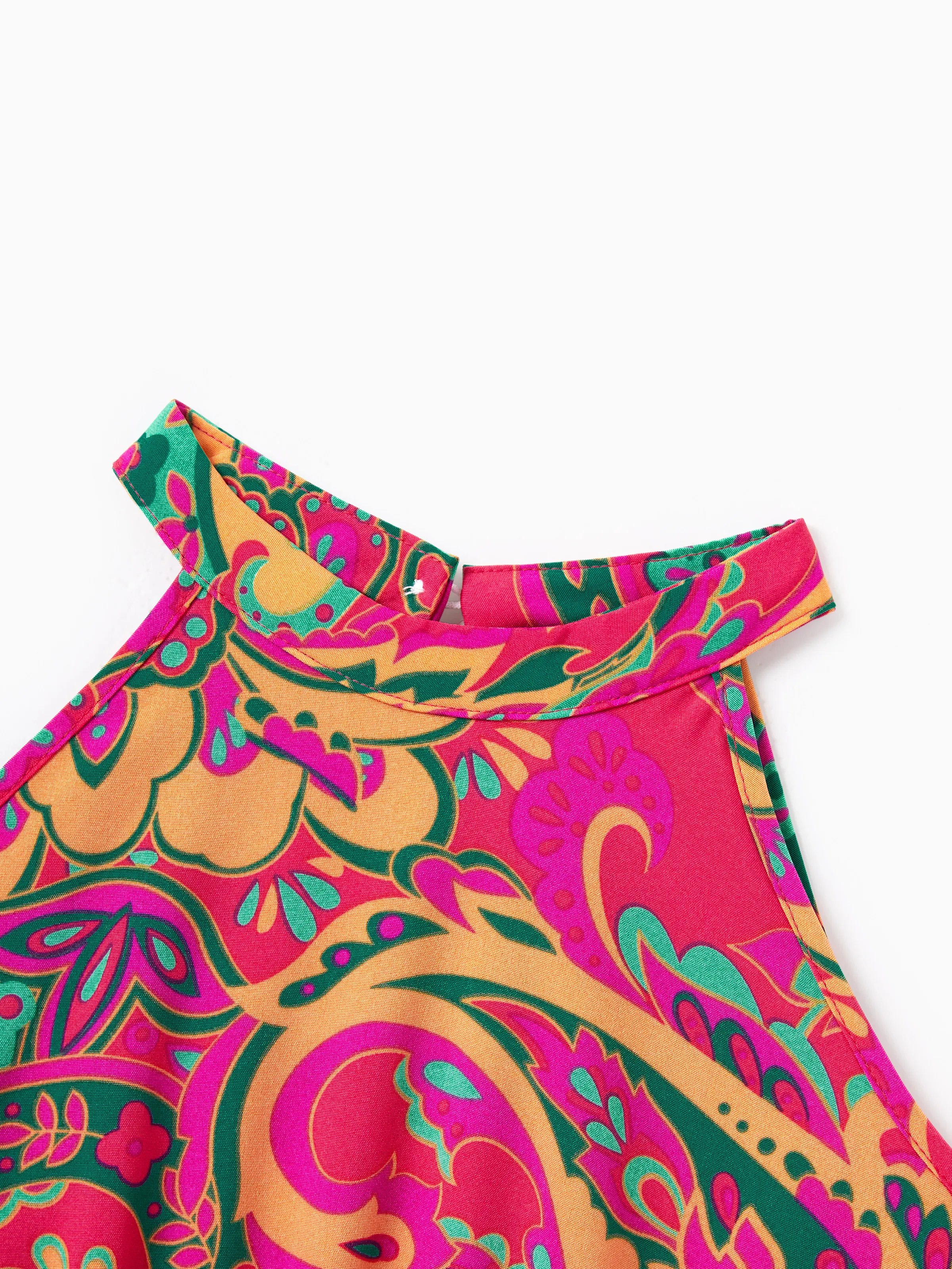 Mommy & me Outfit Set Sleeveless Halter Belted Dress or Short-sleeve Collar Shirt for Summer Vacation Hot Pink - Image 10