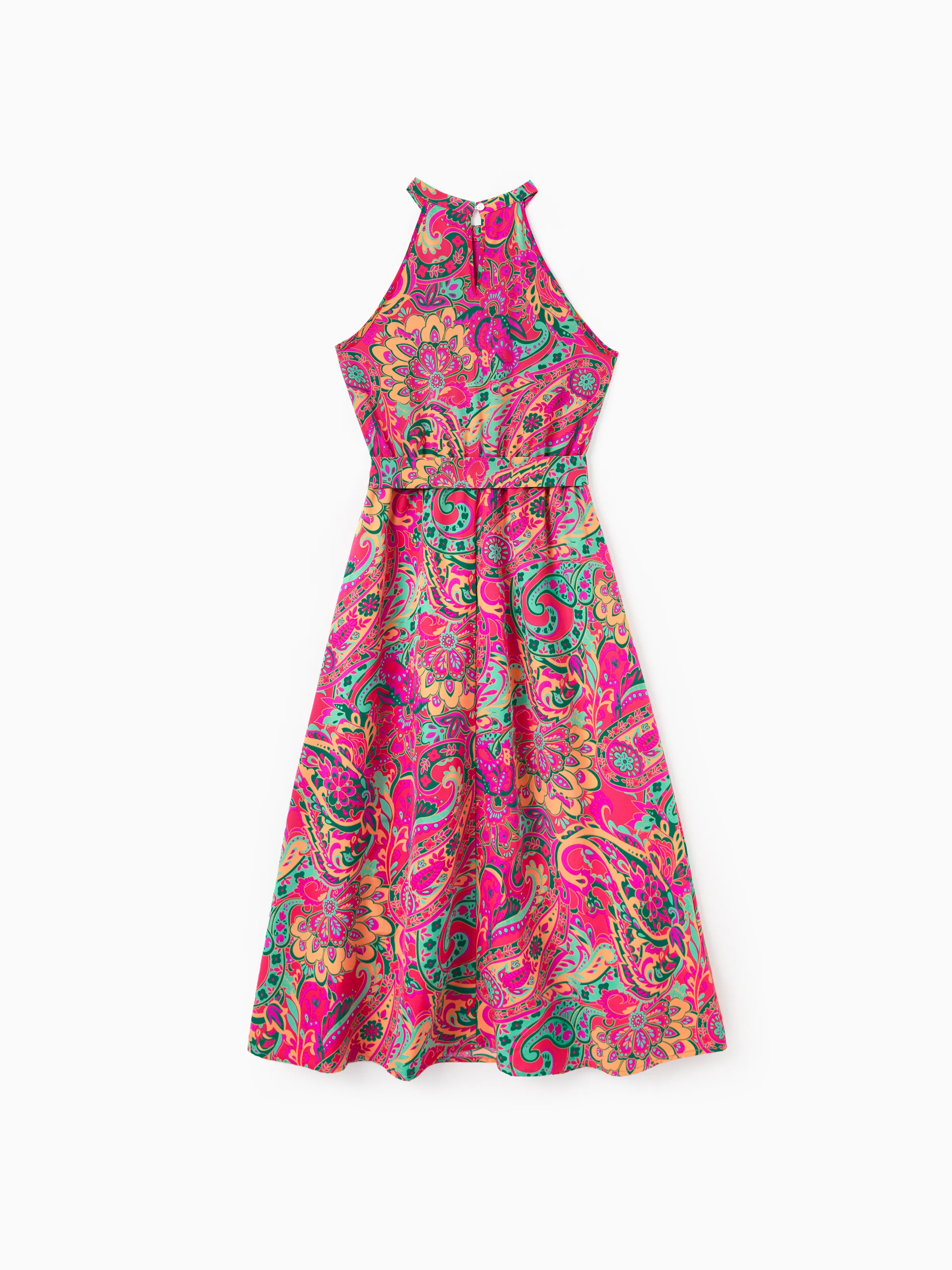 Mommy & me Outfit Set Sleeveless Halter Belted Dress or Short-sleeve Collar Shirt for Summer Vacation Hot Pink - Image 4