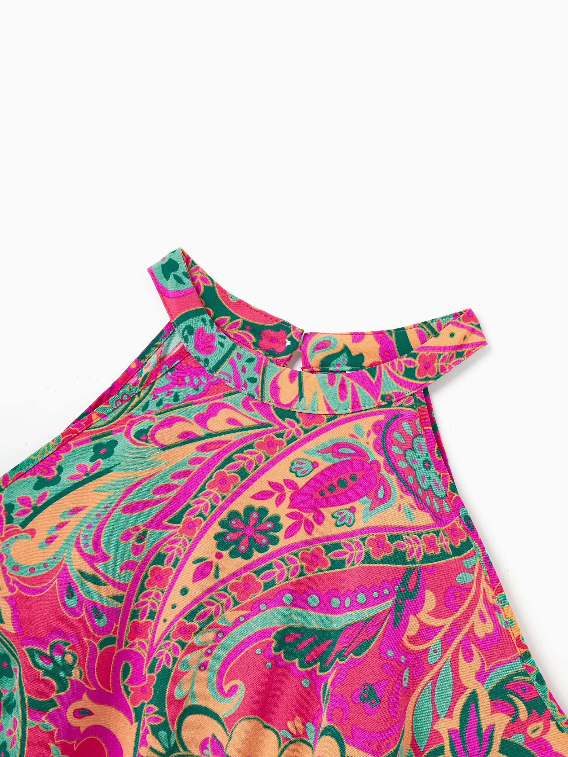 Mommy & me Outfit Set Sleeveless Halter Belted Dress or Short-sleeve Collar Shirt for Summer Vacation Hot Pink - Image 5