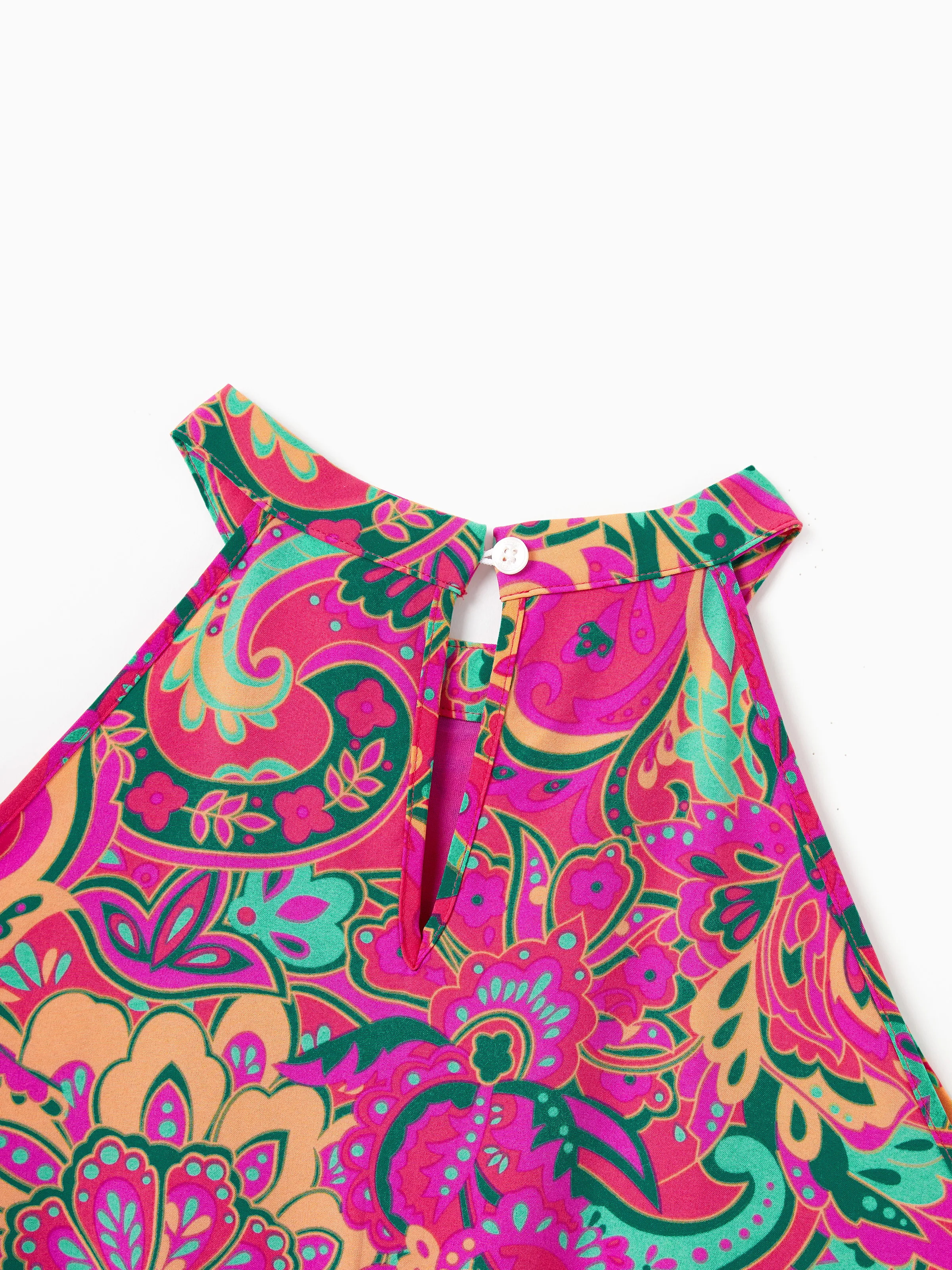 Mommy & me Outfit Set Sleeveless Halter Belted Dress or Short-sleeve Collar Shirt for Summer Vacation Hot Pink - Image 6