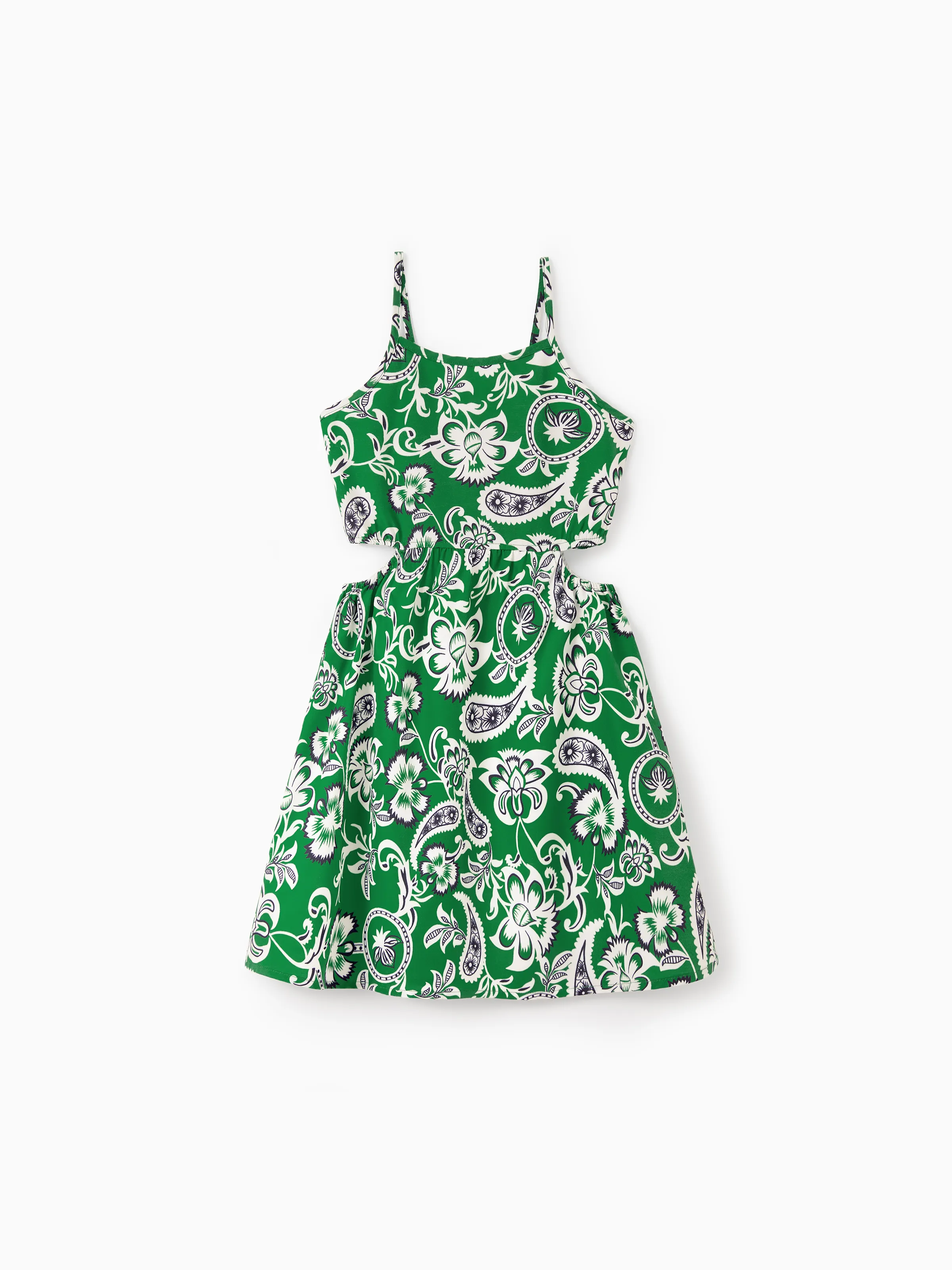 Mommy & me Outfits Set Floral Print Short-sleeve Collar Shirt or Strappy Smocked  Dress for Summer Vacation Green - Image 13