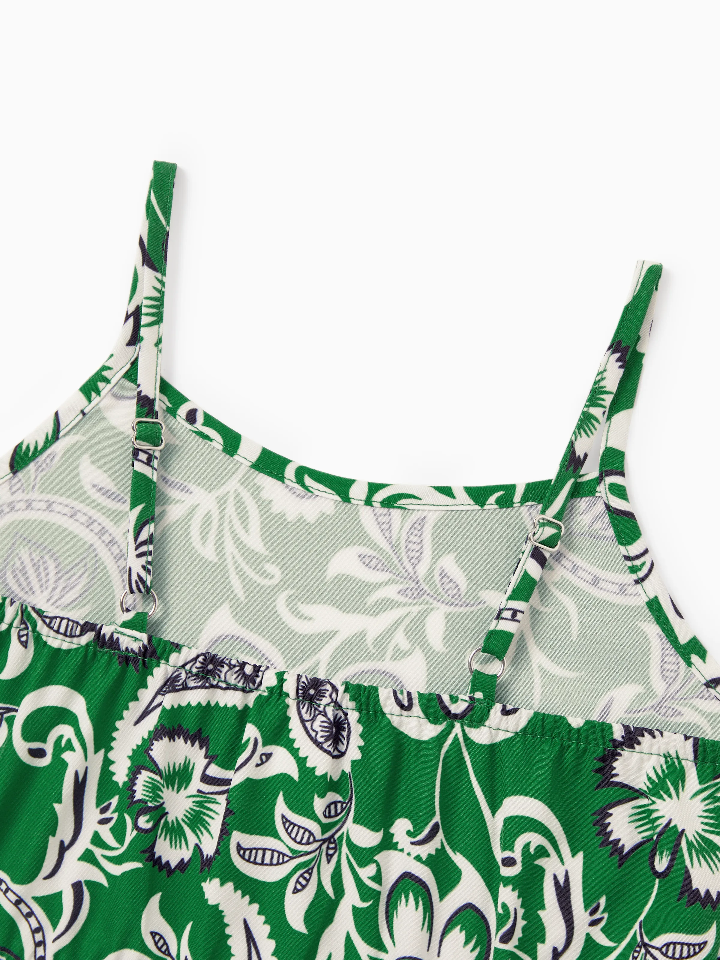 Mommy & me Outfits Set Floral Print Short-sleeve Collar Shirt or Strappy Smocked  Dress for Summer Vacation Green - Image 16