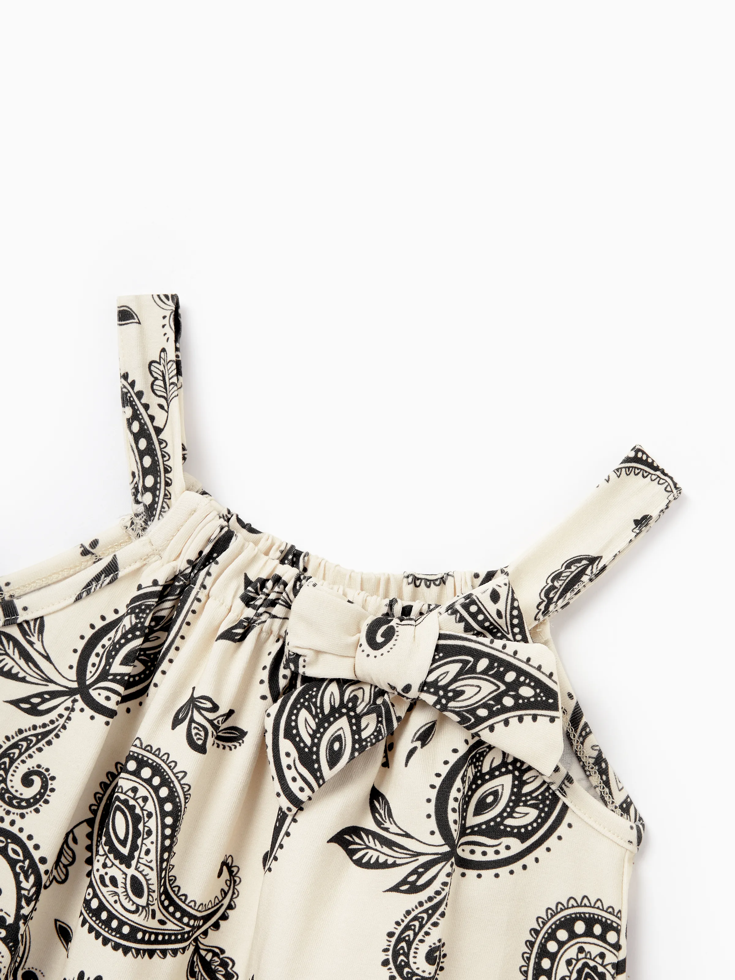 Mommy & me Paisley Print Outfits Sleeveless Spaghetti Strap Dress & Cotton T-Shirt for Mom, Dad, & Kids Perfect for Family Outings & Photos Black - Image 15