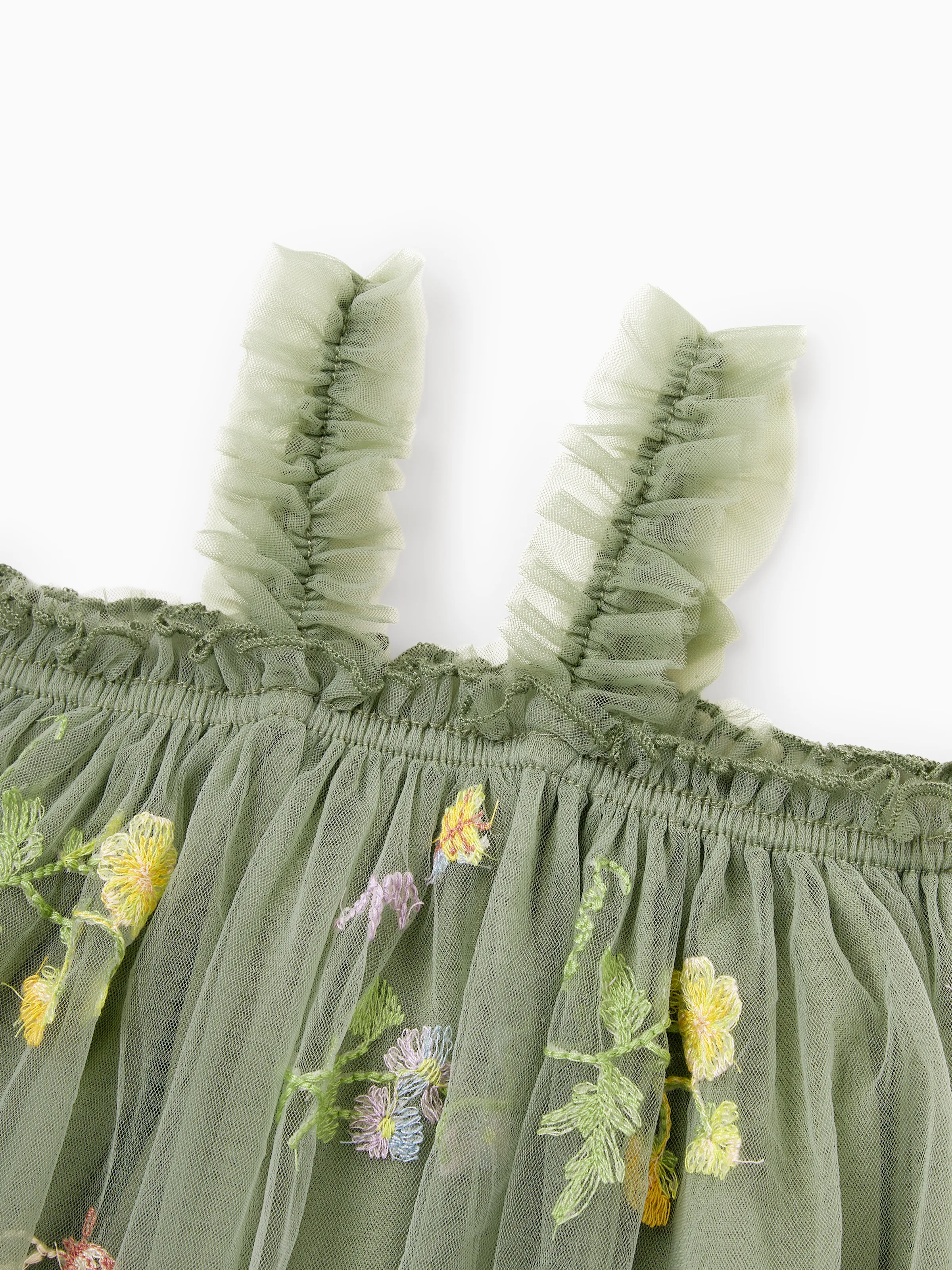 Mommy & me Polo Collar Short-sleeve Shirt or V-neck Strappy Mesh Dress Green - Image 20