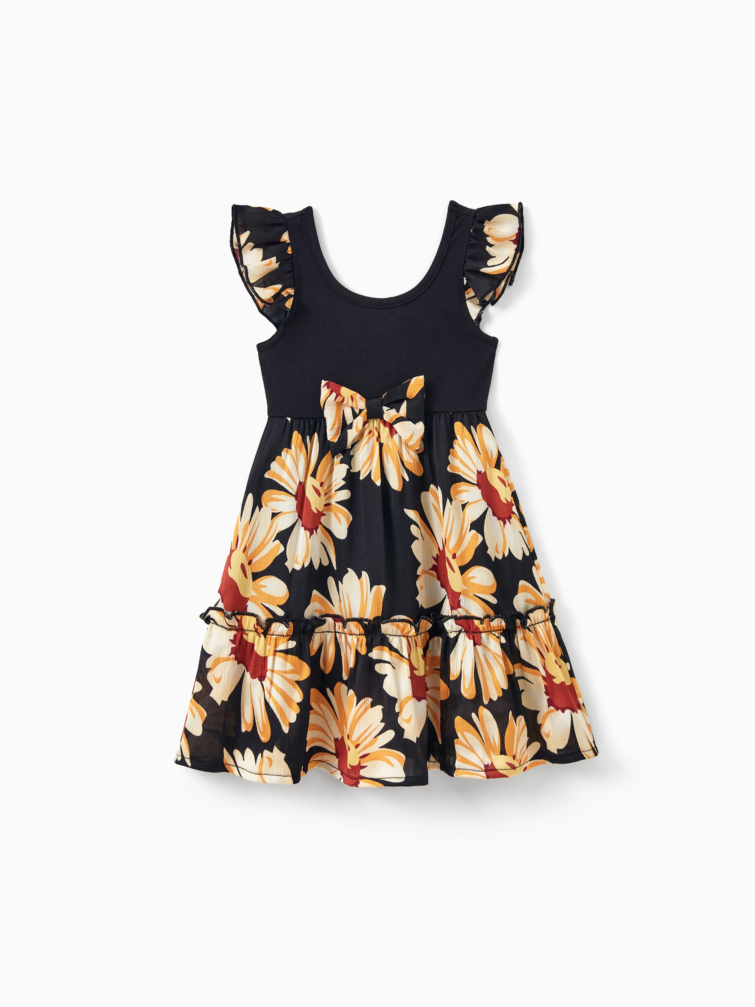 Mommy & me Set Floral Sleeveless Strappy Dress or Colorblock Short-sleeve T-shirt Black - Image 18