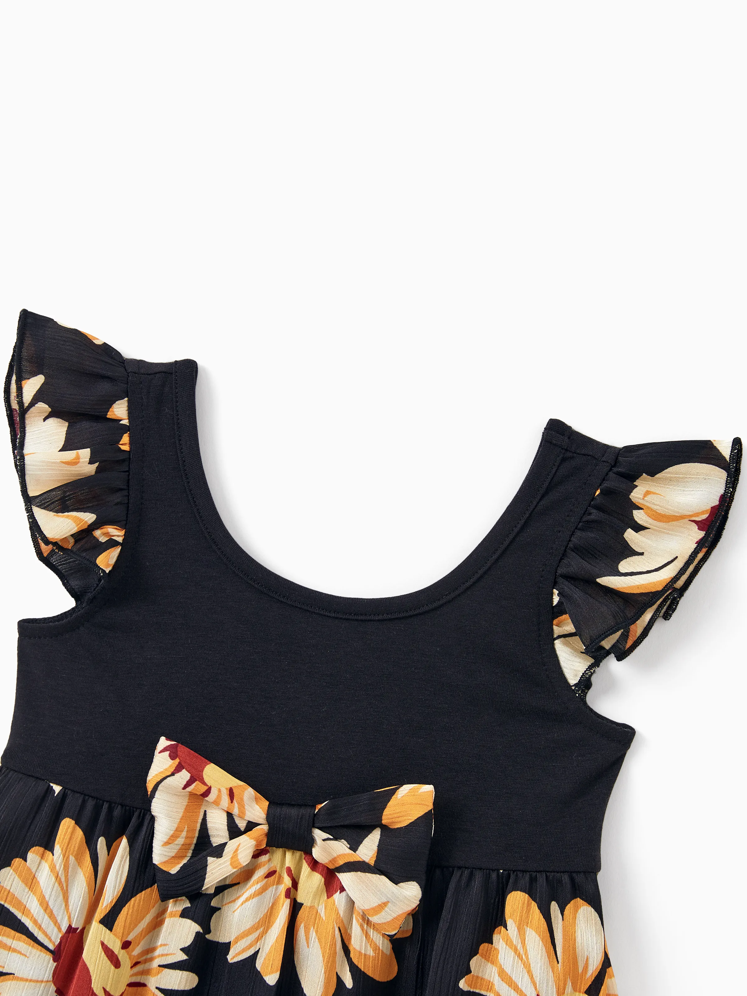 Mommy & me Set Floral Sleeveless Strappy Dress or Colorblock Short-sleeve T-shirt Black - Image 20