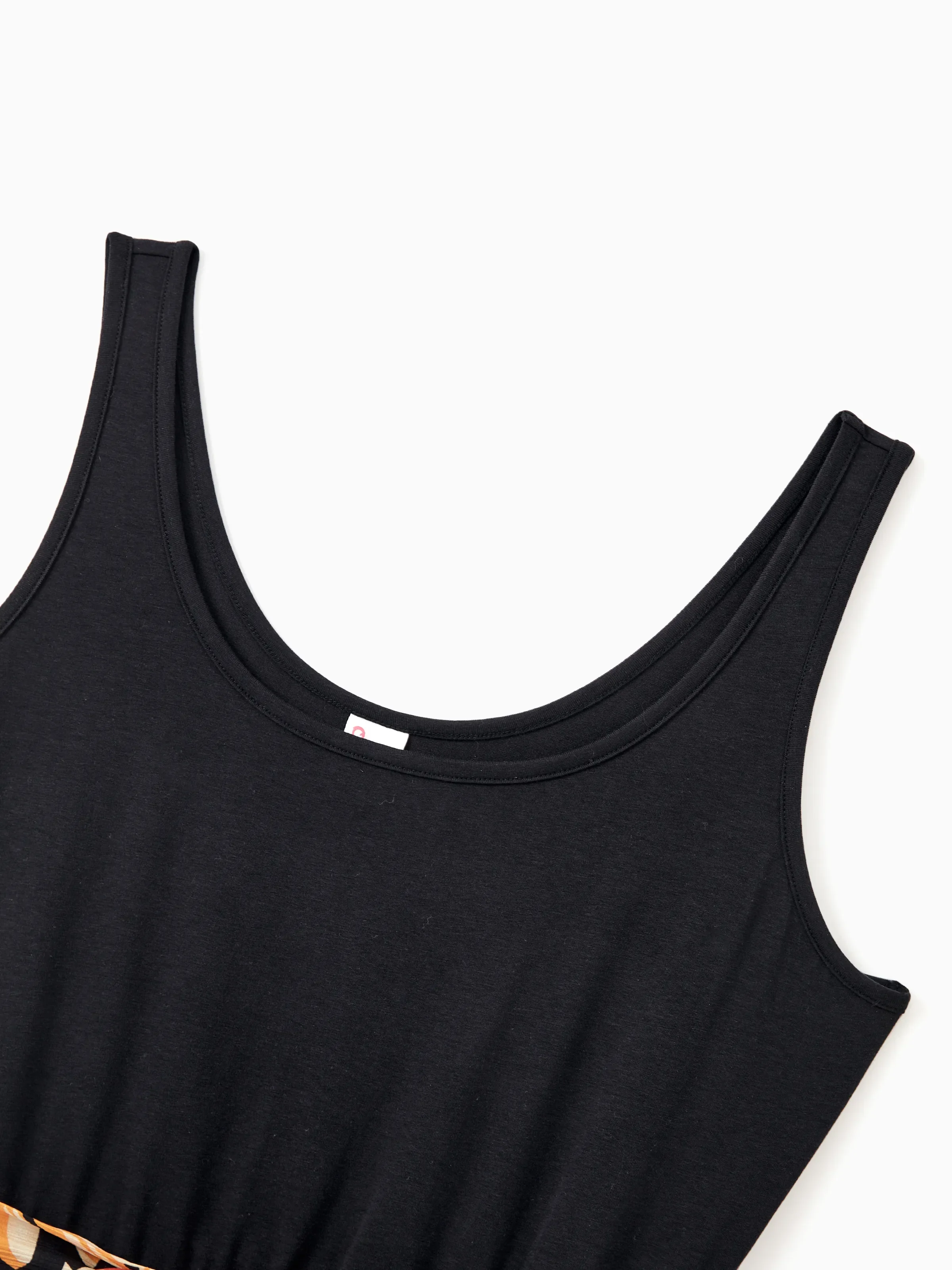 Mommy & me Set Floral Sleeveless Strappy Dress or Colorblock Short-sleeve T-shirt Black - Image 9