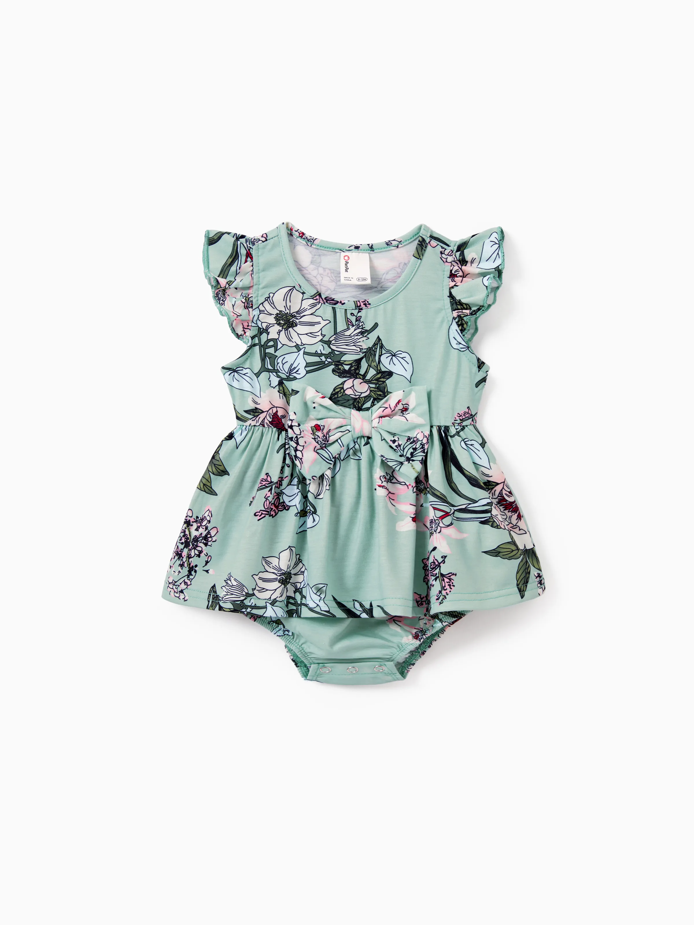 Mommy & me Sets Green Striped Polo Shirt or Flora Print Strap Belted Dress Light Green - Image 13