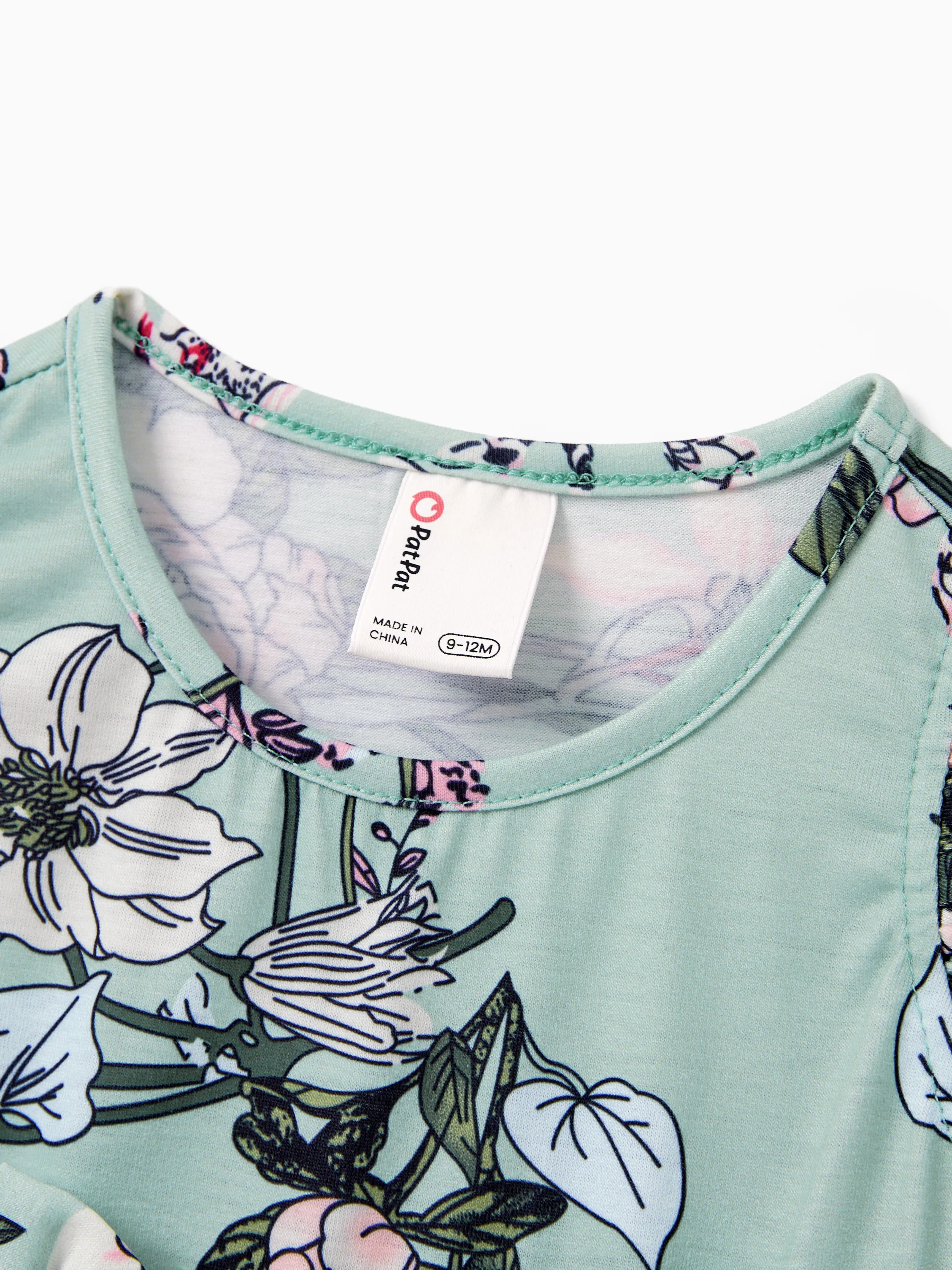 Mommy & me Sets Green Striped Polo Shirt or Flora Print Strap Belted Dress Light Green - Image 15