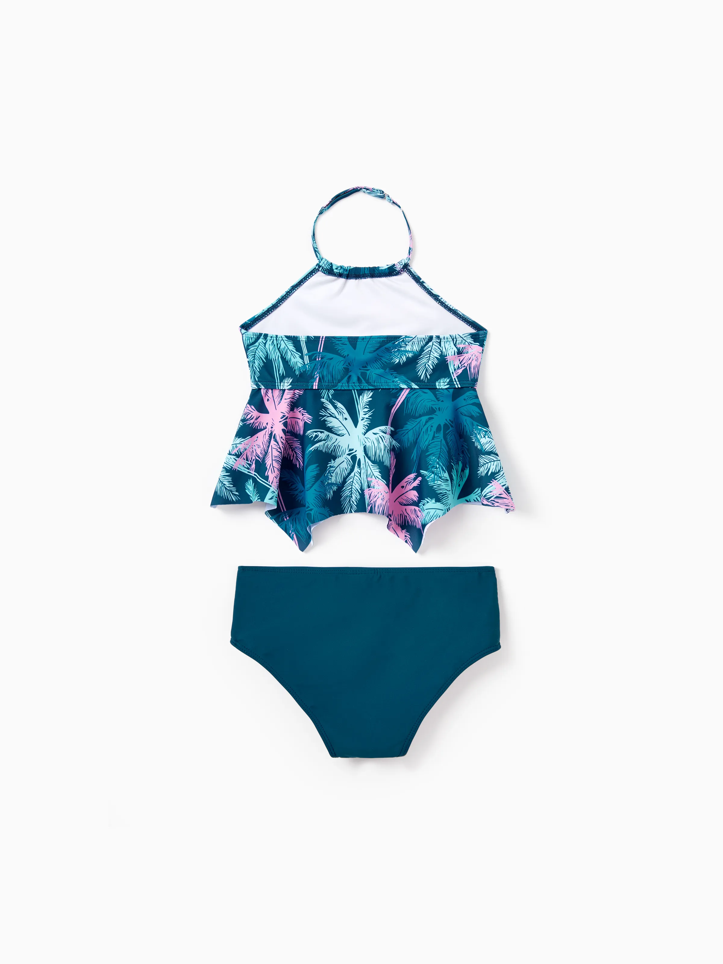 Mommy & me Swimsuits Tropical Palm Tree Print, Mommy and Me Ruffle two-piece Swimsuit, Beach Vacation Swimwear Turquoise - Image 14