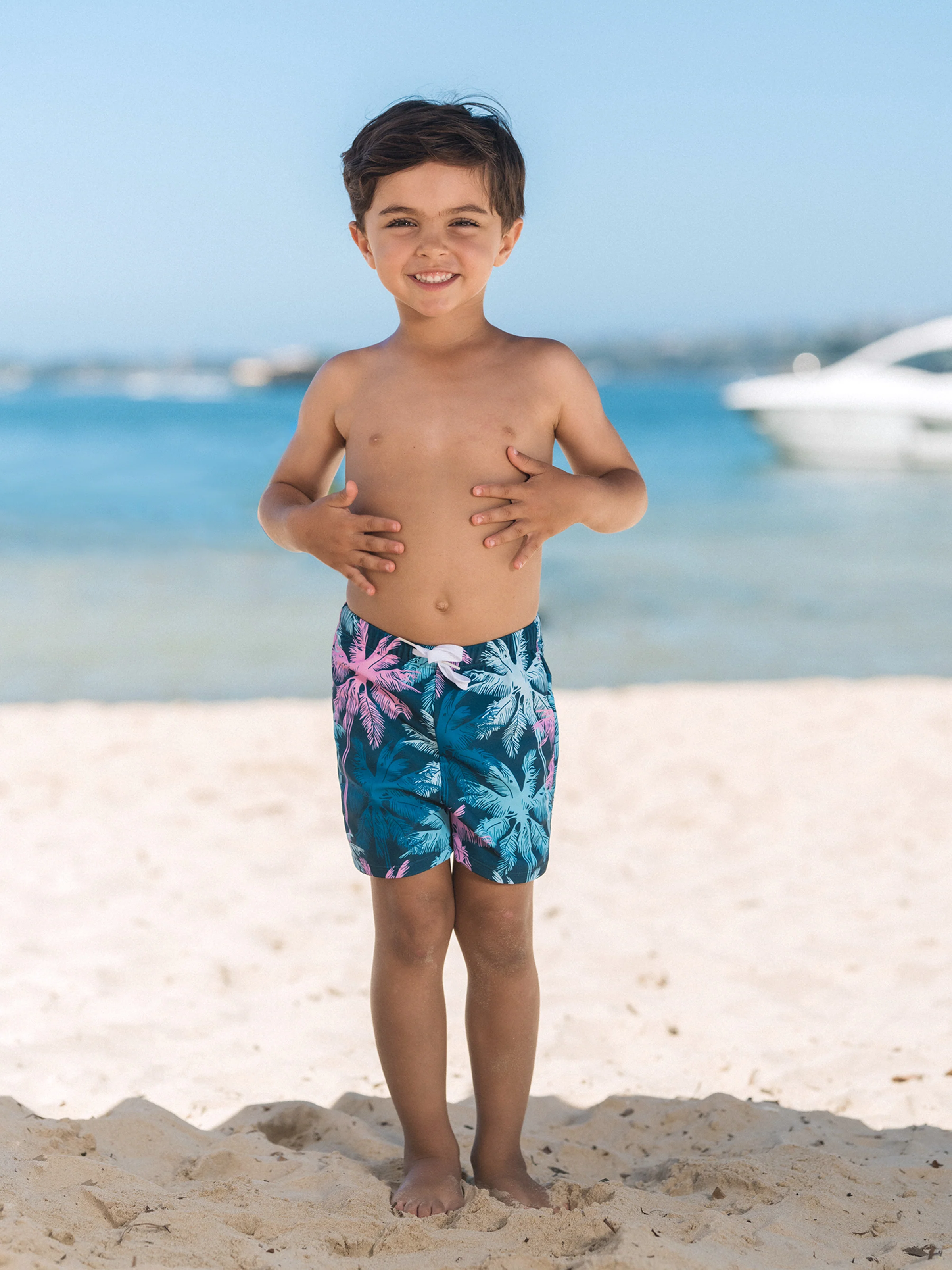 Family Matching Swimsuits Tropical Palm Tree Print, Mommy and Me Ruffle two-piece Swimsuit, Daddy and Son Swim Trunks Set, Beach Vacation Swimwear Turquoise - Image 17