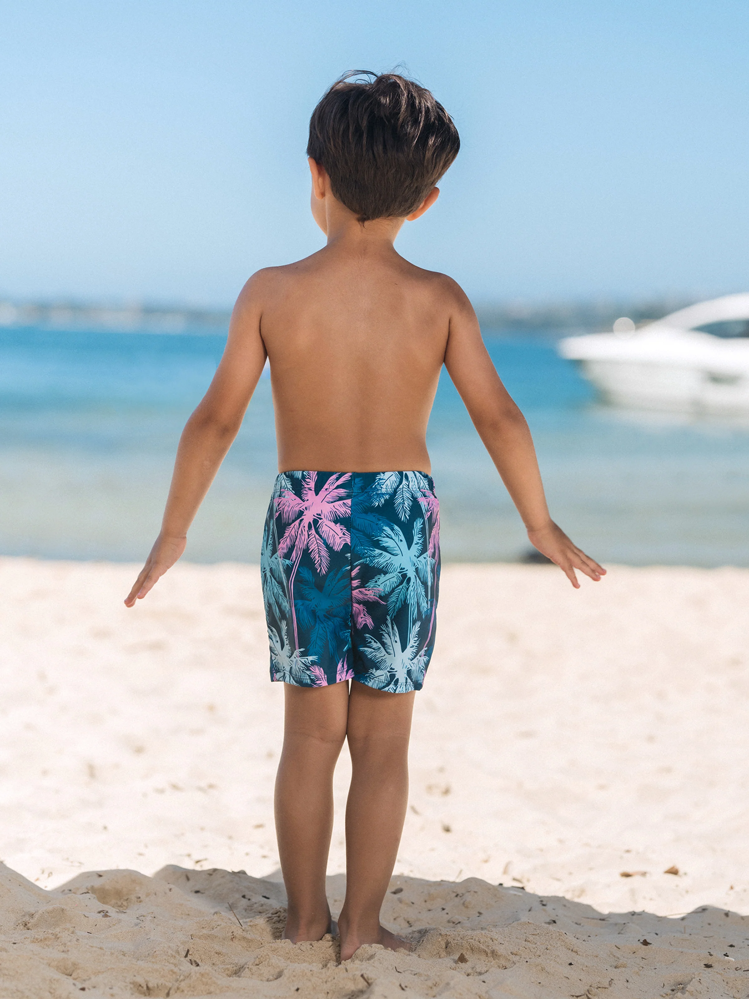 Family Matching Swimsuits Tropical Palm Tree Print, Mommy and Me Ruffle two-piece Swimsuit, Daddy and Son Swim Trunks Set, Beach Vacation Swimwear Turquoise - Image 18