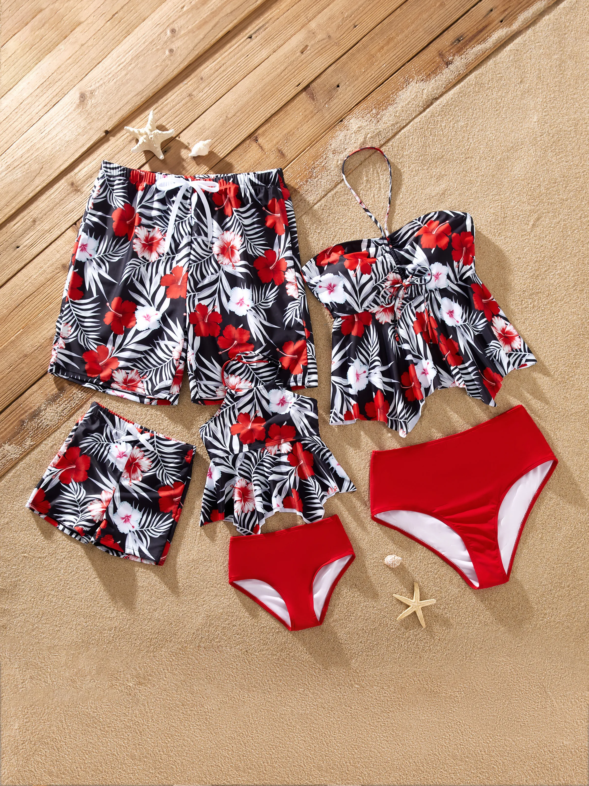 Mommy & me Tropical Floral 2 Pieces Halter Swimsuit Black - Image 4