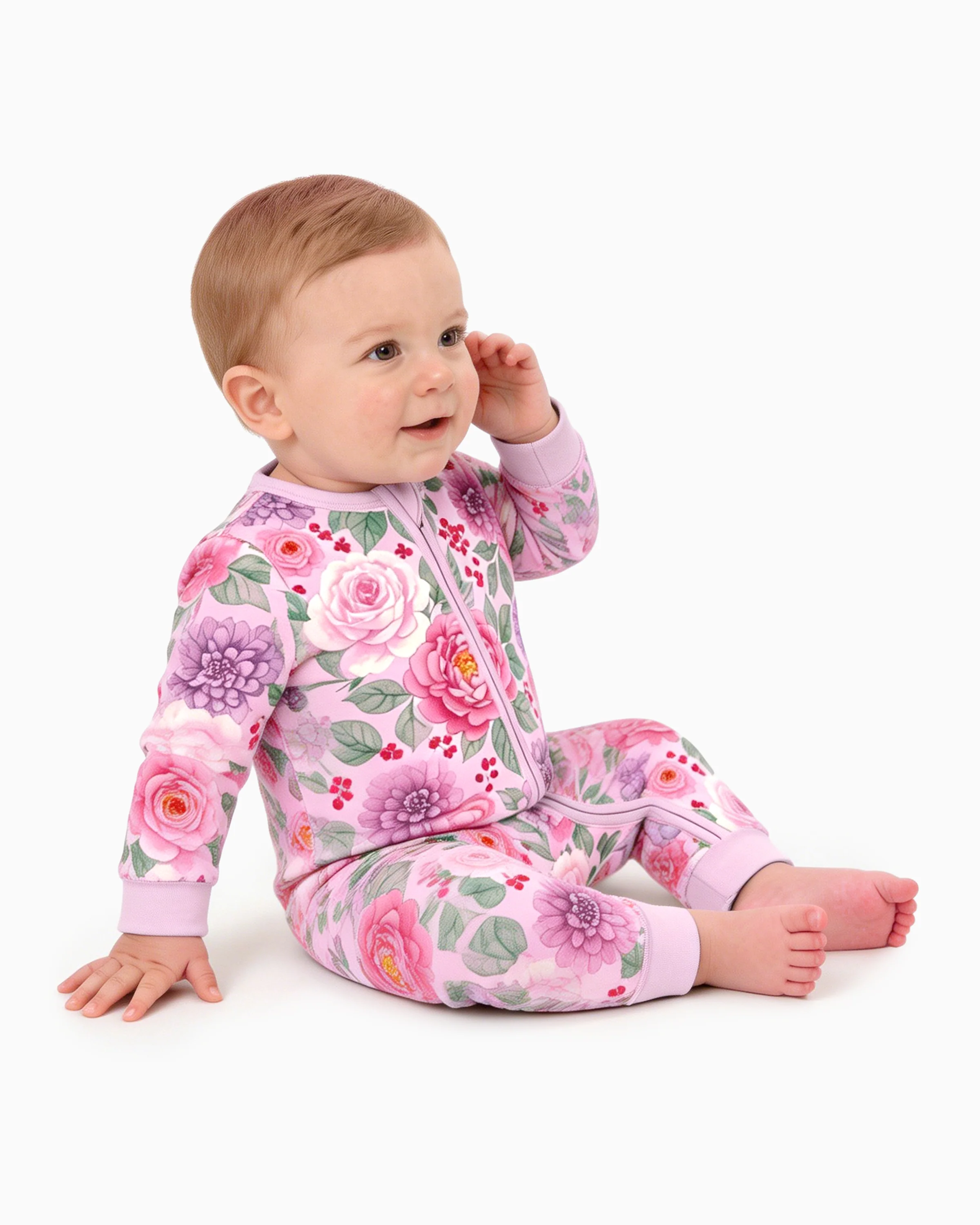 Bloom & Blossoms Bamboo Zip-Up Baby Pajamas - Image 3