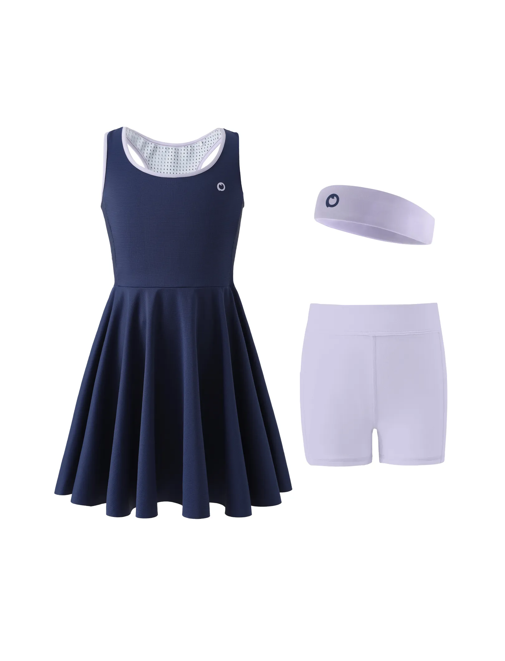 PatPat Rapidair activewear Kid Girl Tennis Dress with Headband & Shorts with Pockets Deep Blue