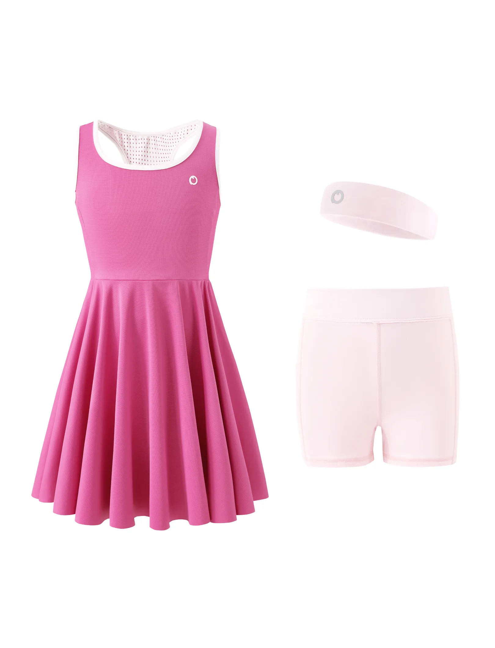 PatPat Rapidair activewear Kid Girl Tennis Dress with Headband & Shorts with Pockets Hot Pink